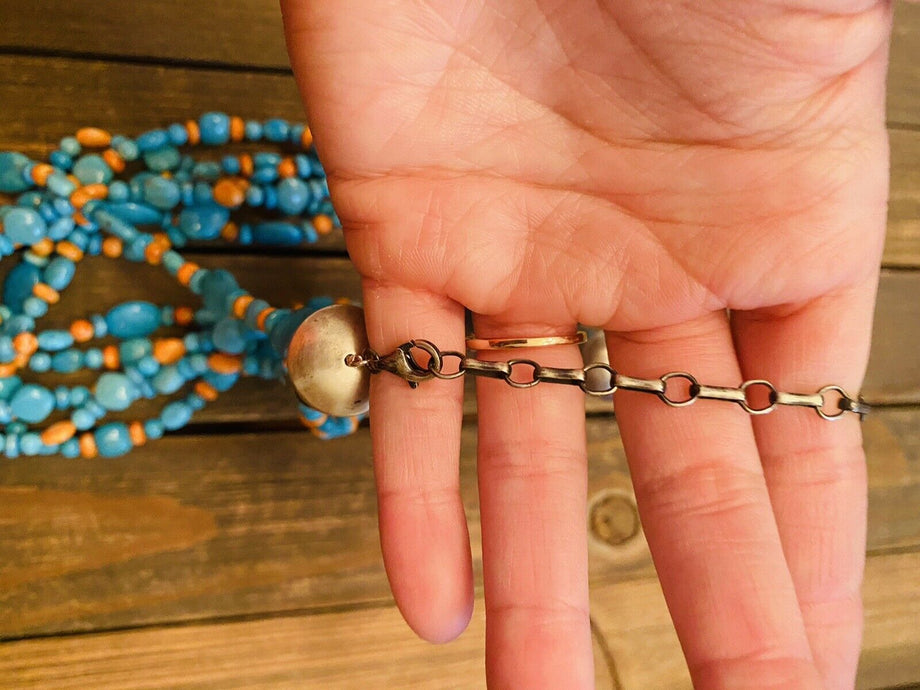 Navajo Sterling Silver & Turquoise Beaded 10 Strand Necklace