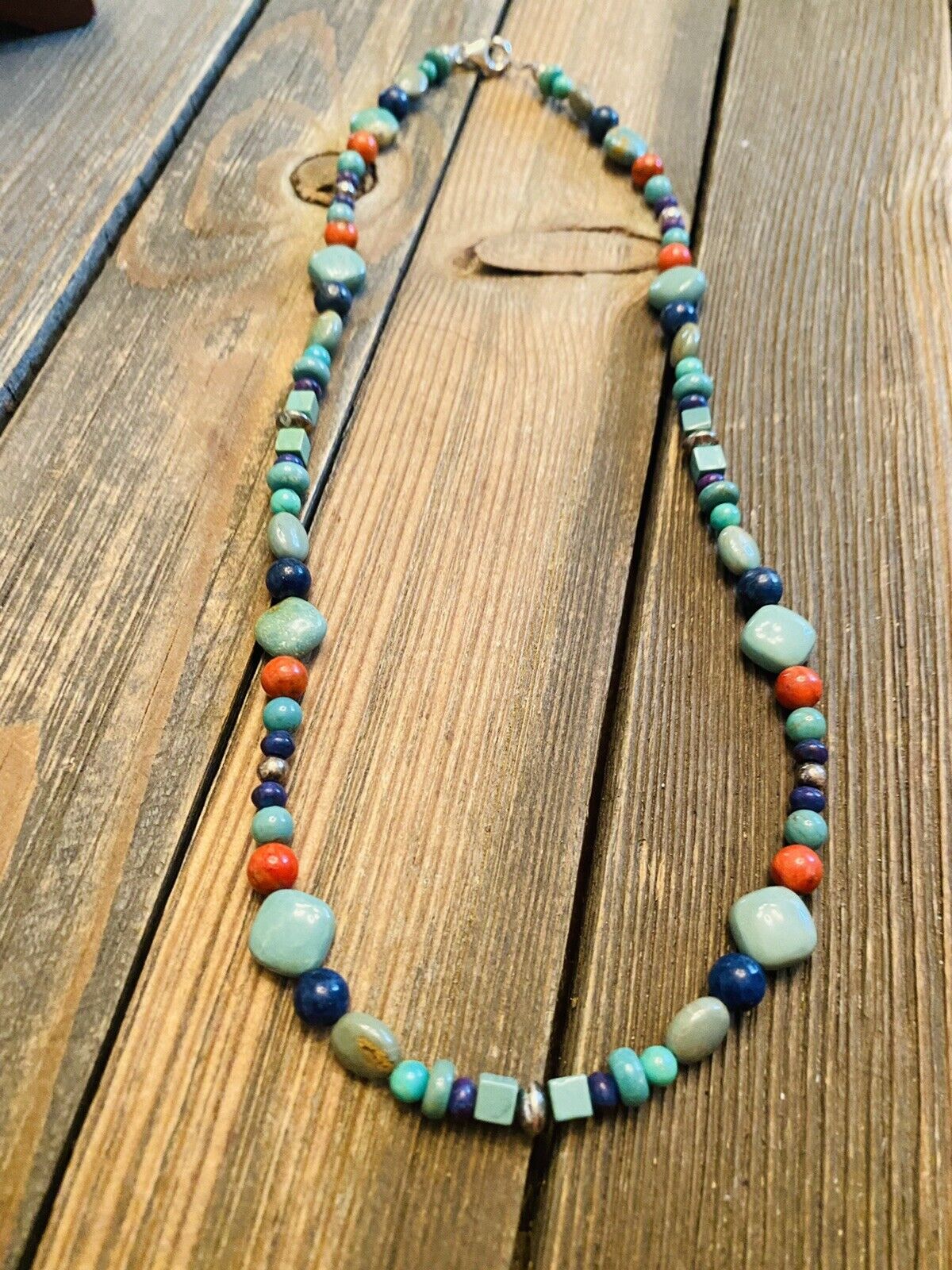 Navajo Sterling Silver & Multi Stone Beaded Necklace