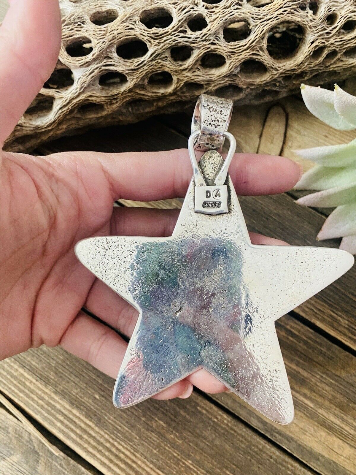 Navajo Turquoise & Sterling Silver Tufa Cast Star Pendant