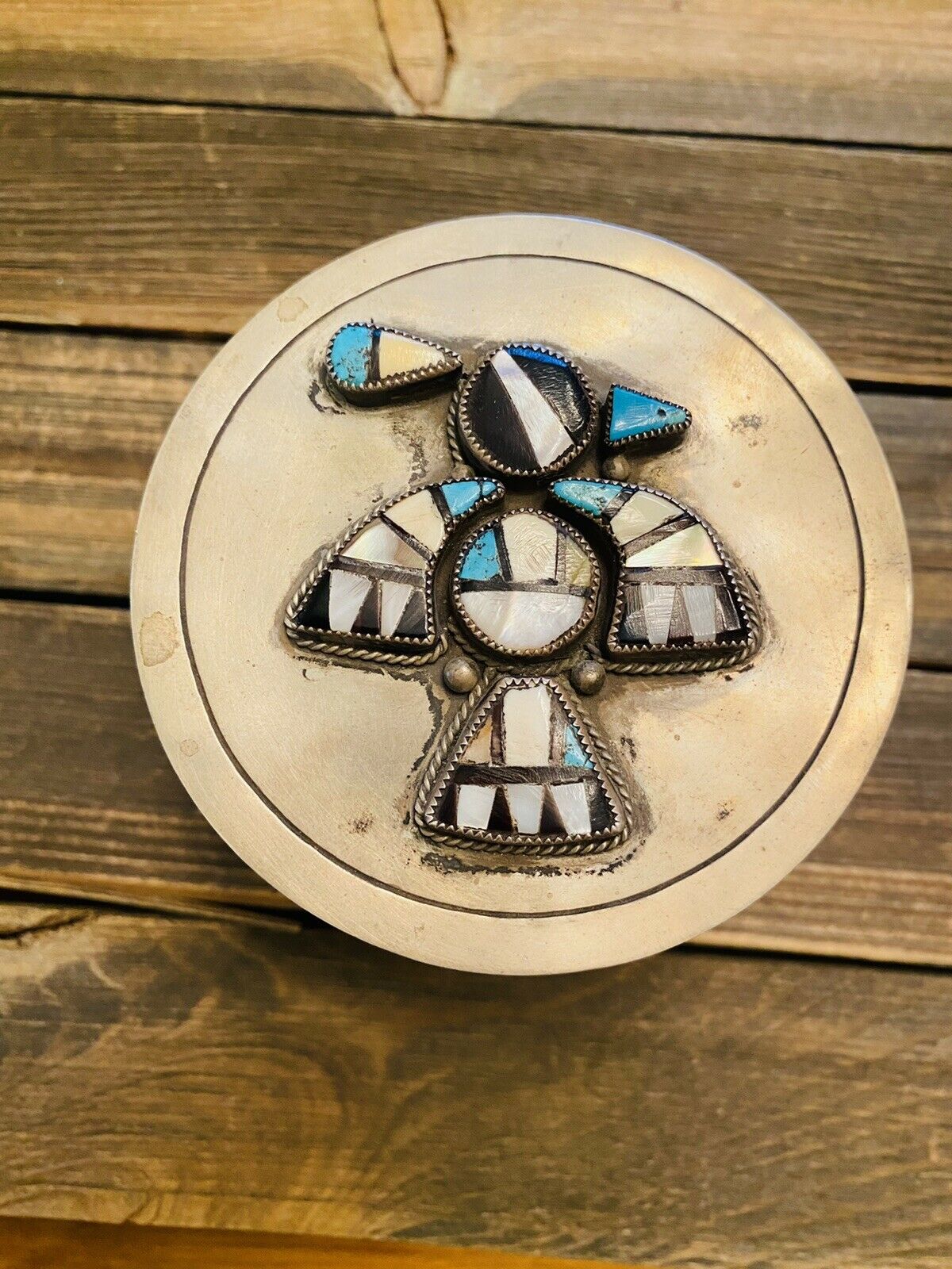 1950’s Vintage Zuni Sterling Silver & Multi Stone Thunderbird Jewelry Box