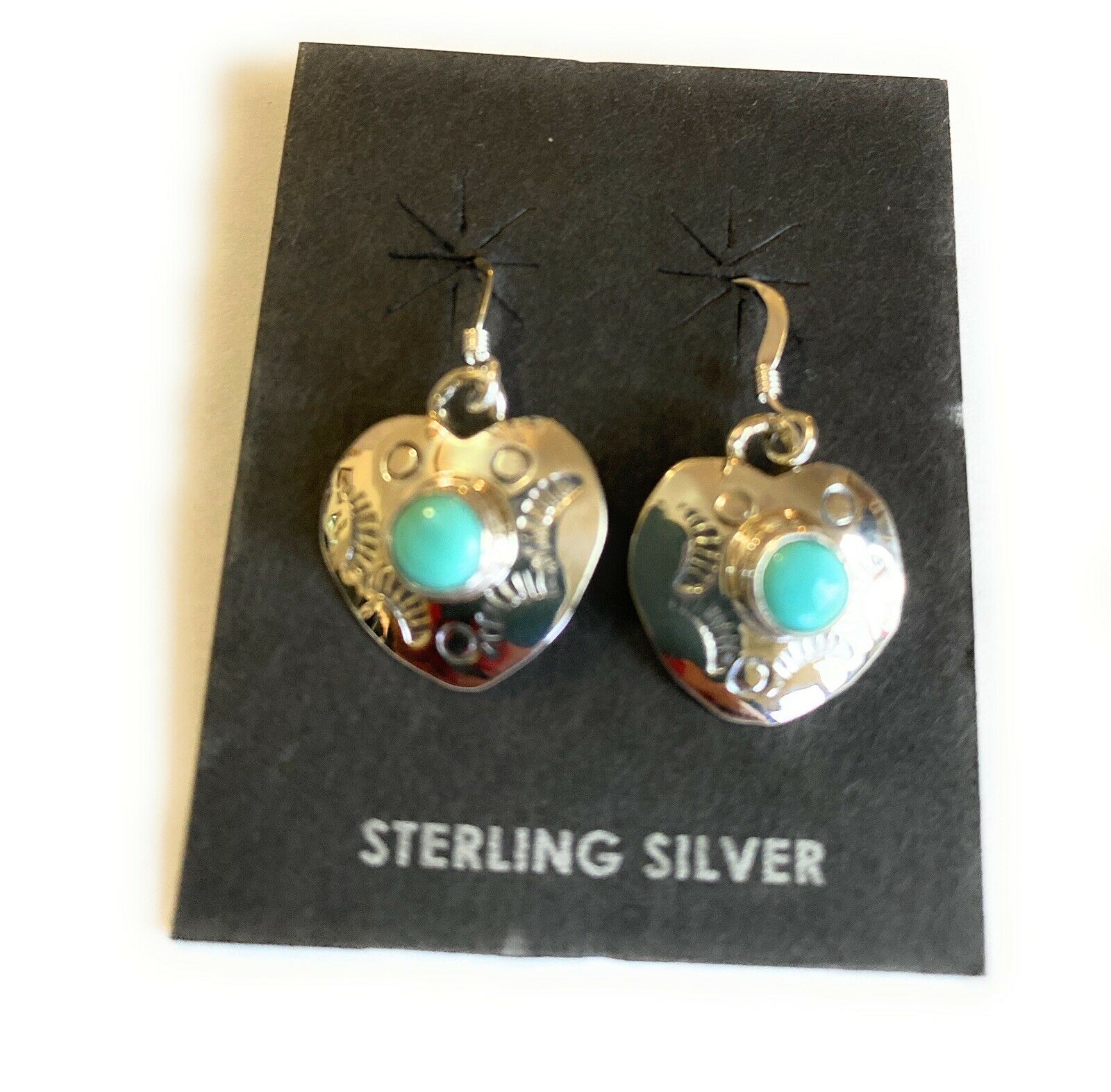 Navajo Sterling Silver Turquoise Heart Dangle Earrings