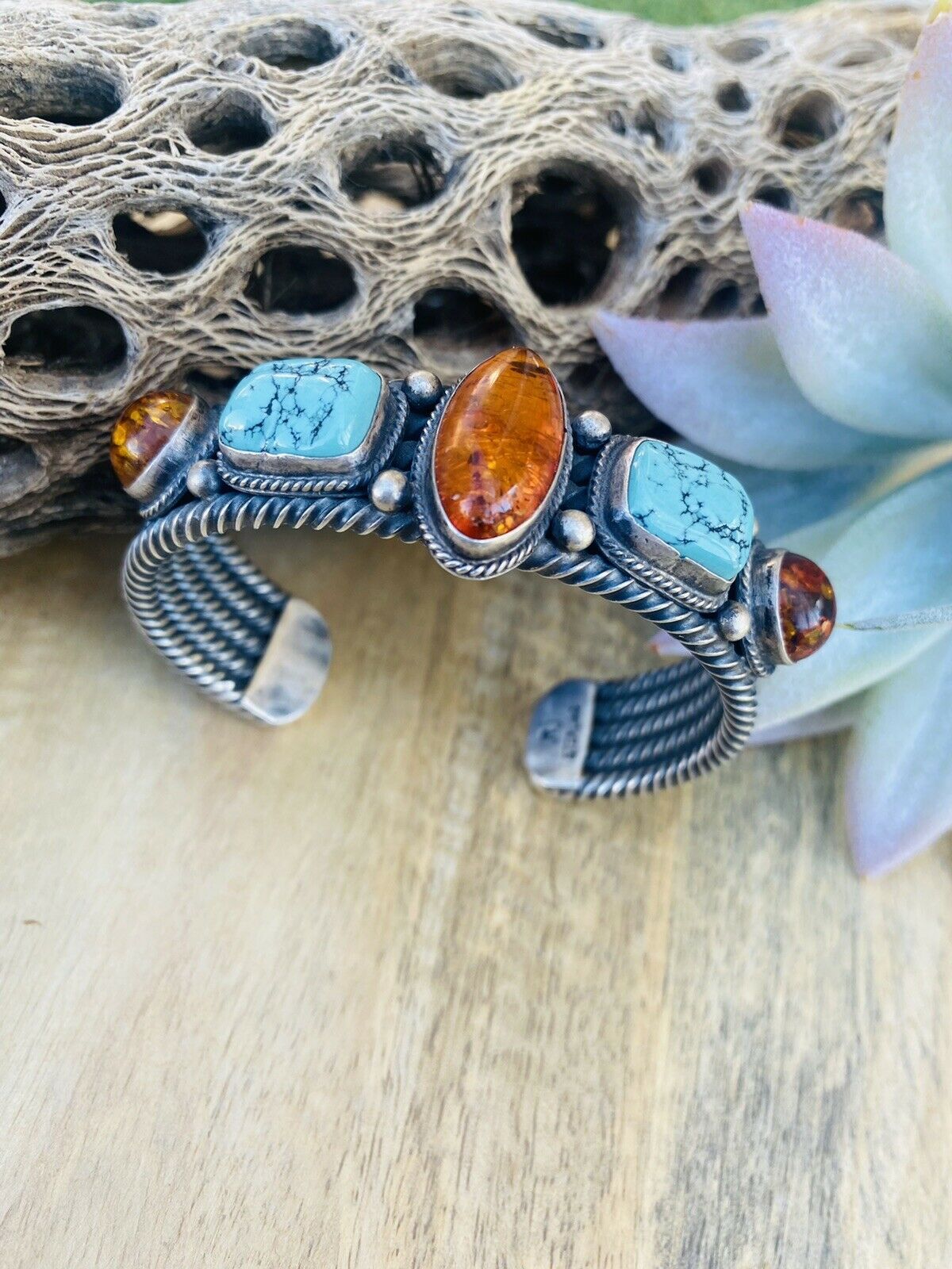 Navajo Sterling Silver Multi Stone Cuff