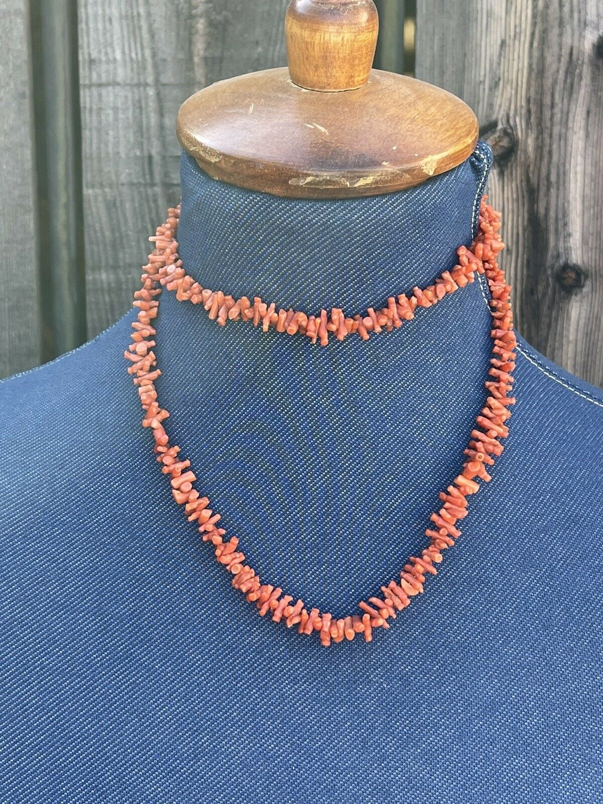 Navajo Sterling Silver Natural Coral Strand Bead 30 Inch Necklace