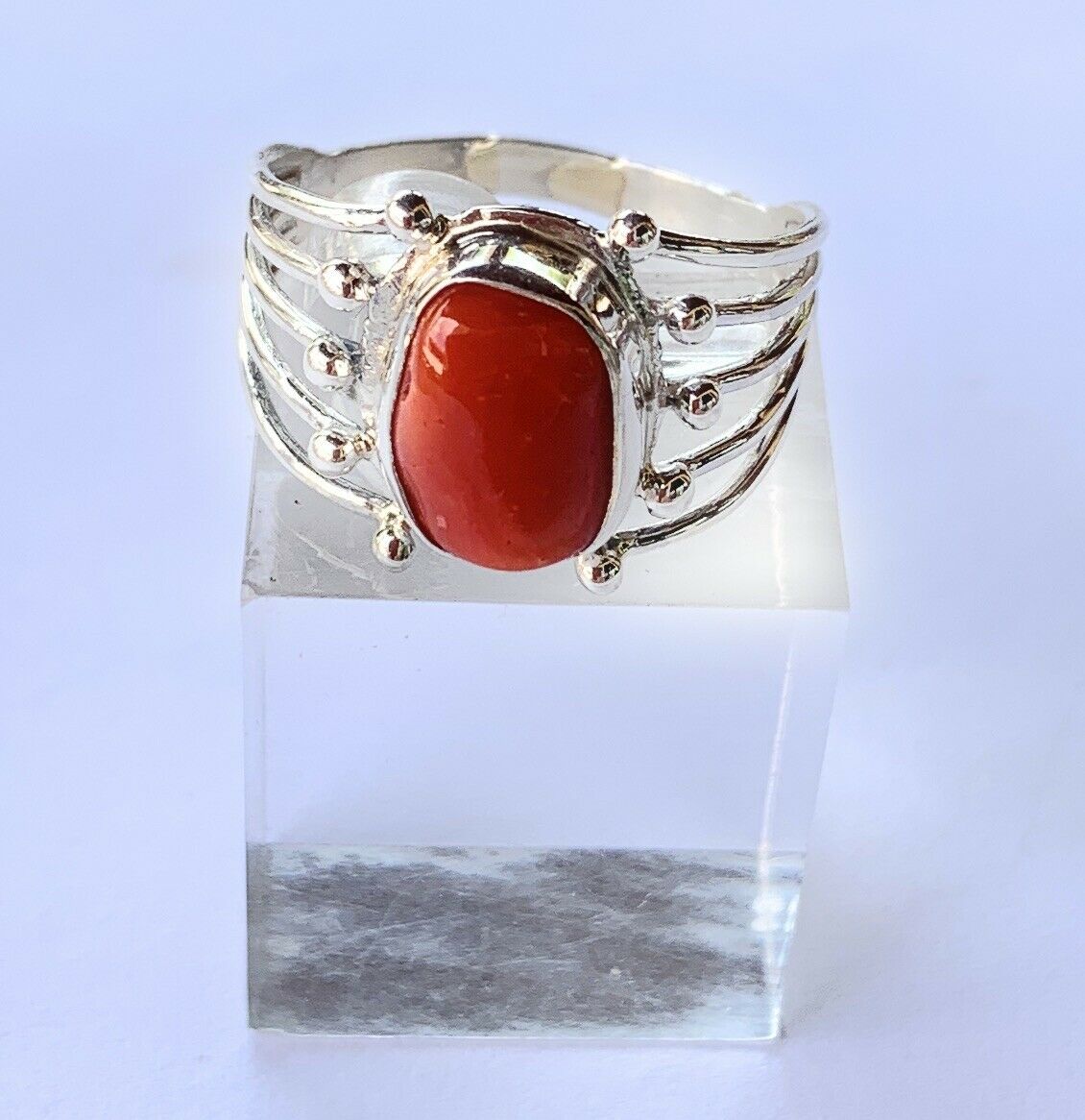 Navajo Natural Coral & Sterling Silver Ring