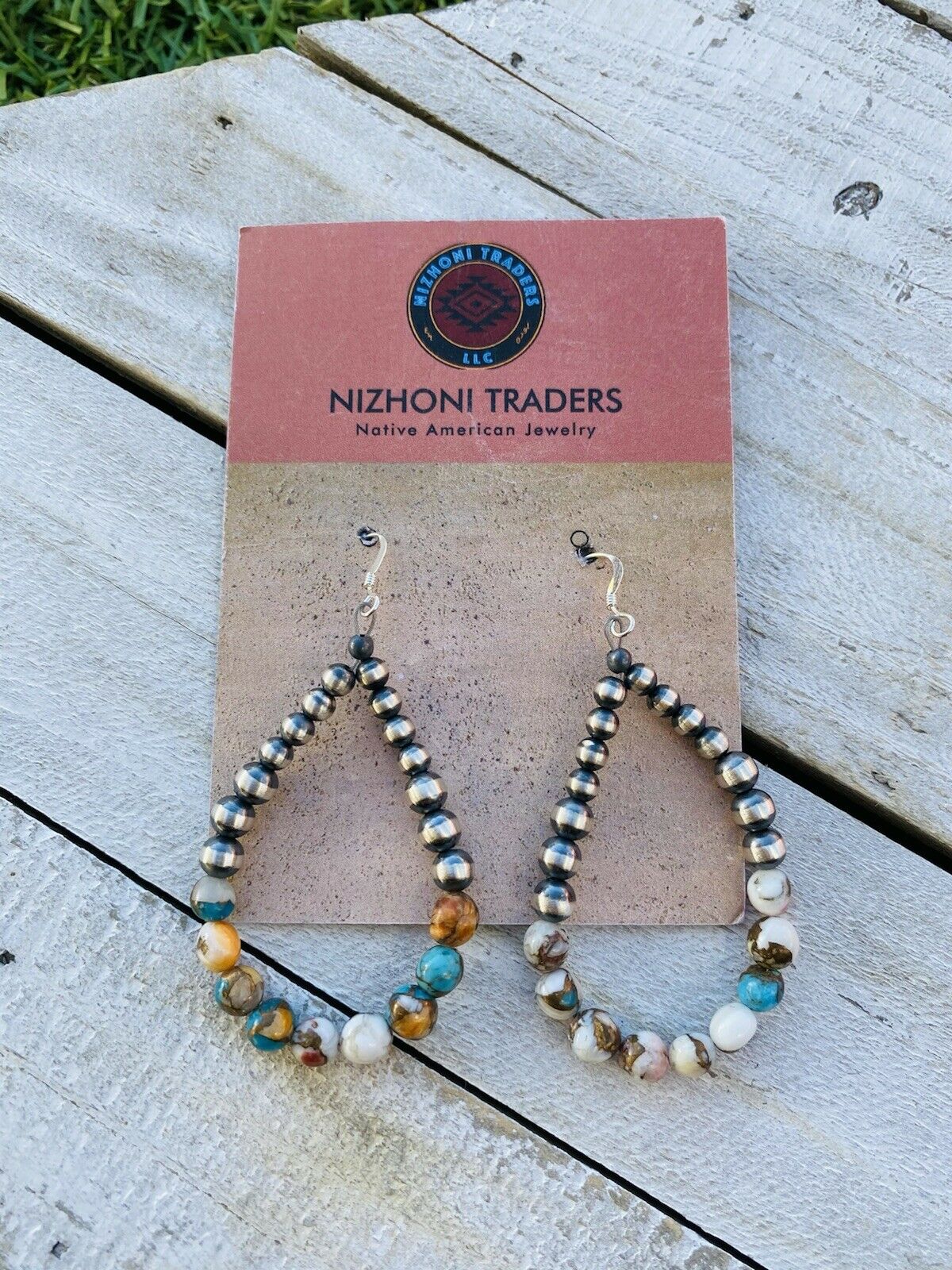 Navajo Sterling Silver Pearl, Turquoise & Spiny Oyster Spice Beaded Multi stone Earrings