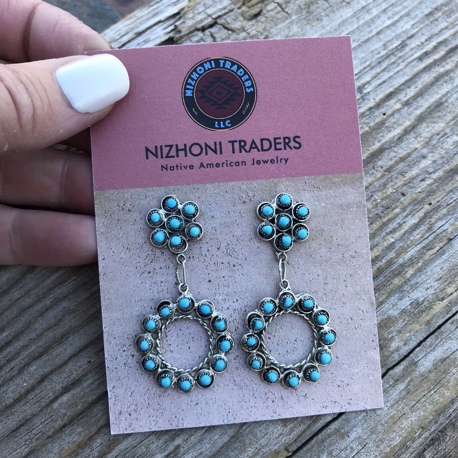 Navajo Turquoise Silver Petit Point Dangle Earrings