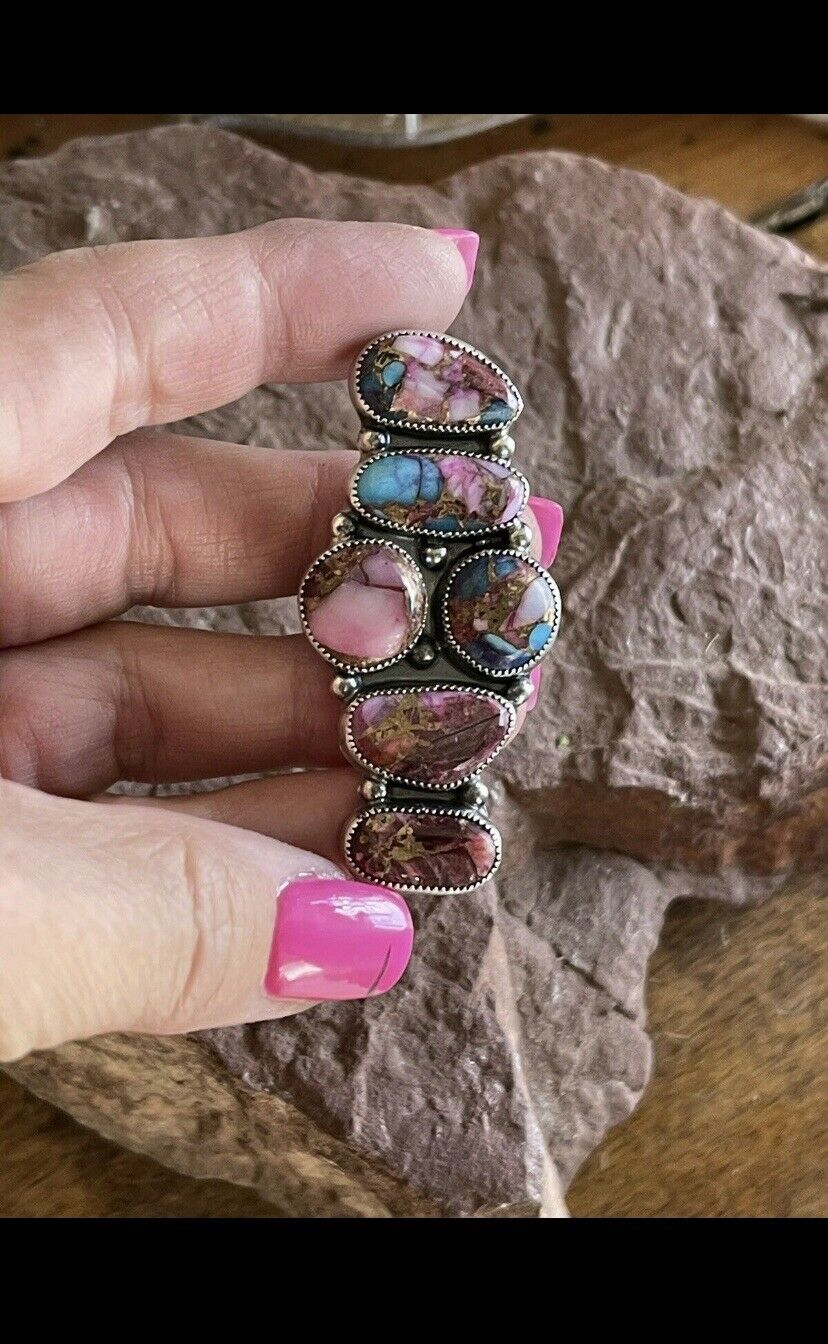 Navajo Pink Dream Mohave & Sterling Silver 6 Stone Ring