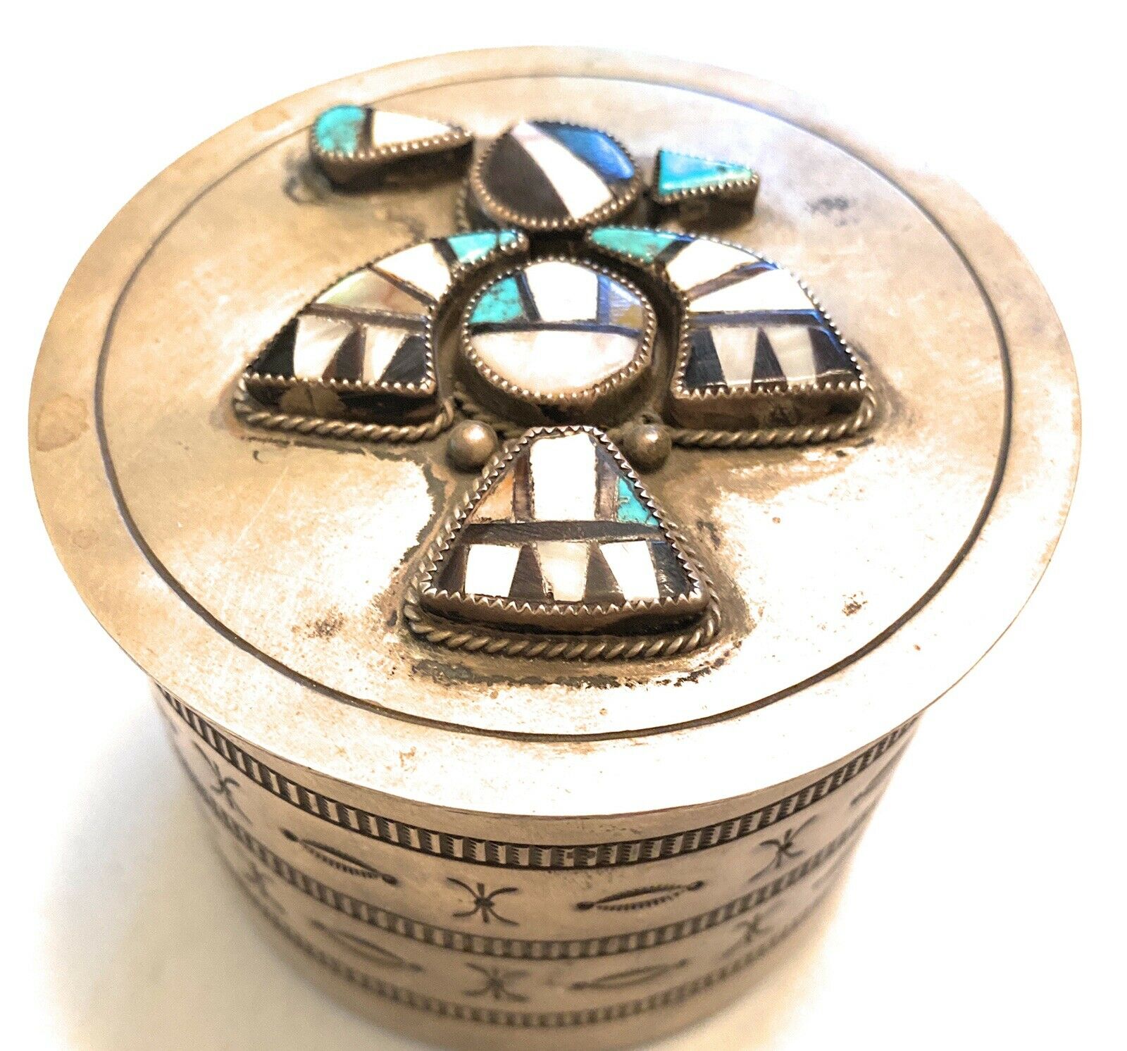 1950’s Vintage Zuni Sterling Silver & Multi Stone Thunderbird Jewelry Box