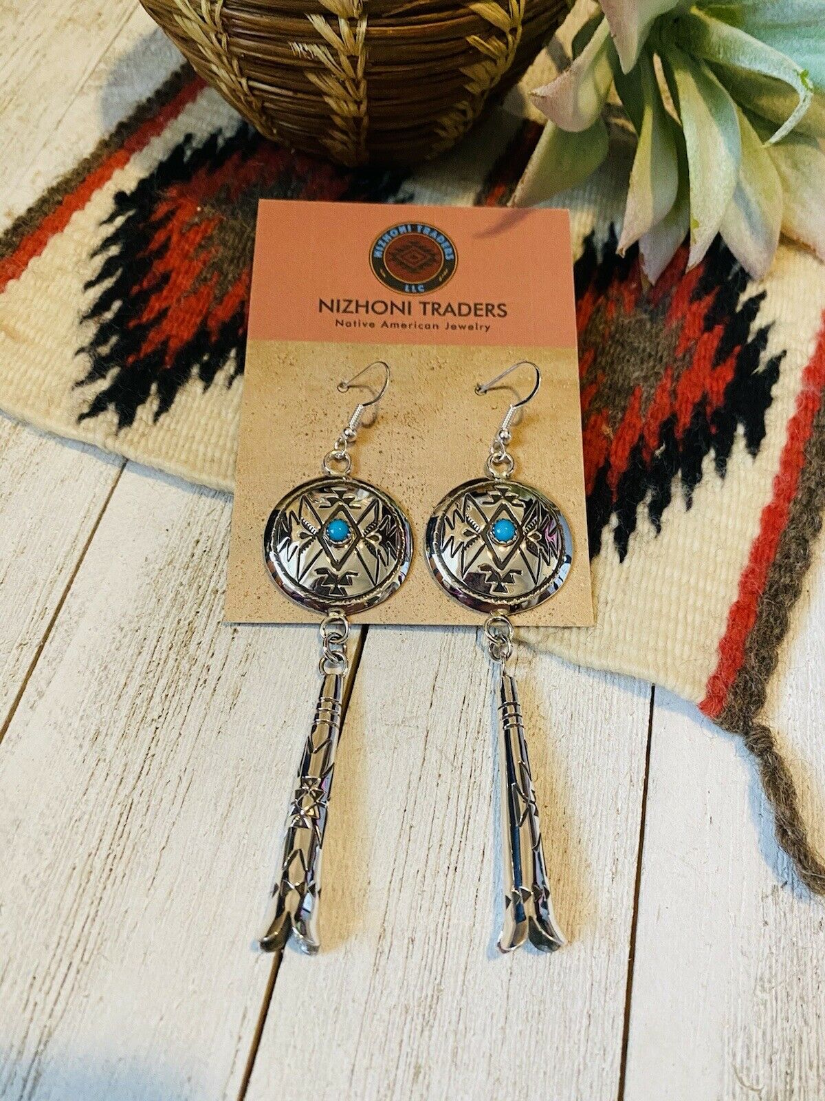 Navajo Turquoise & Sterling Silver Concho Dangle Earrings