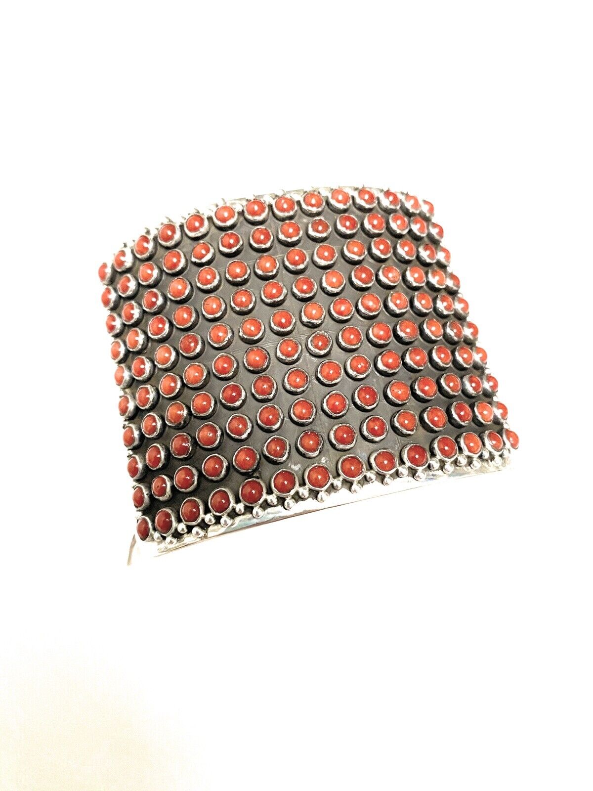 Navajo Natural Coral & Sterling Silver Cuff Bracelet By Paul Livingston