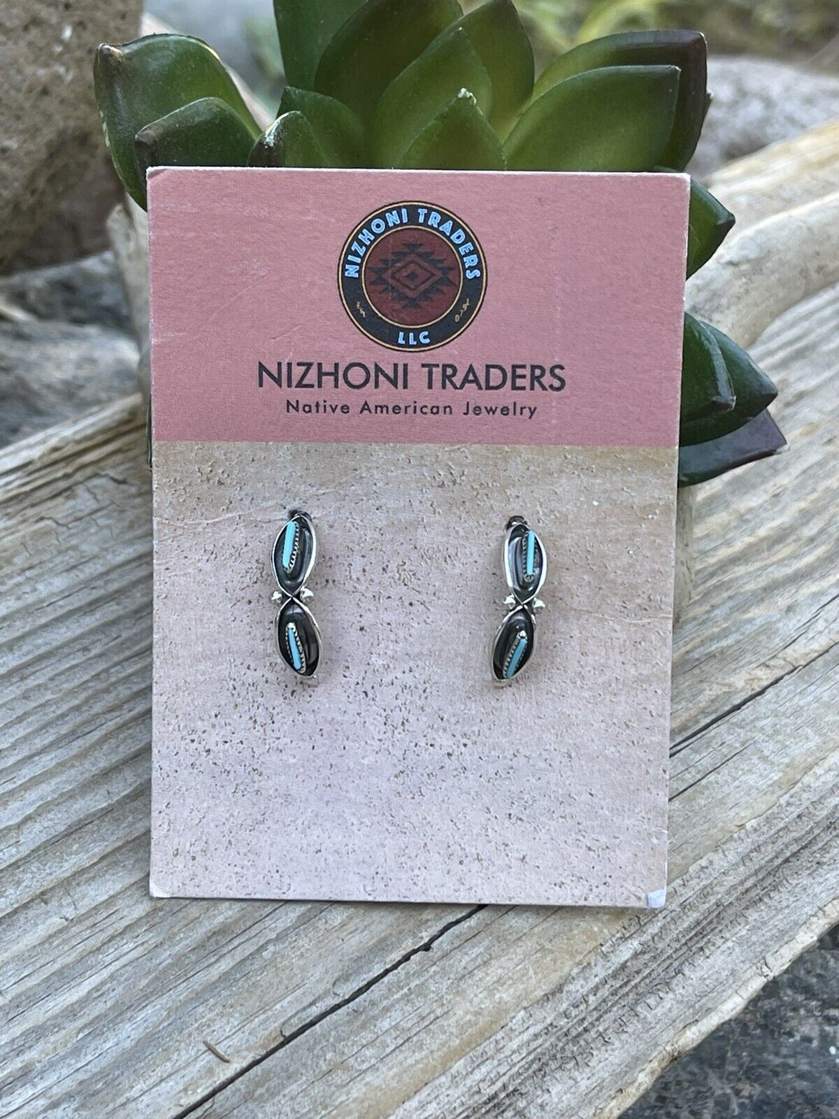 Navajo Sterling Silver & Turquoise Crescent Circle Post Earrings