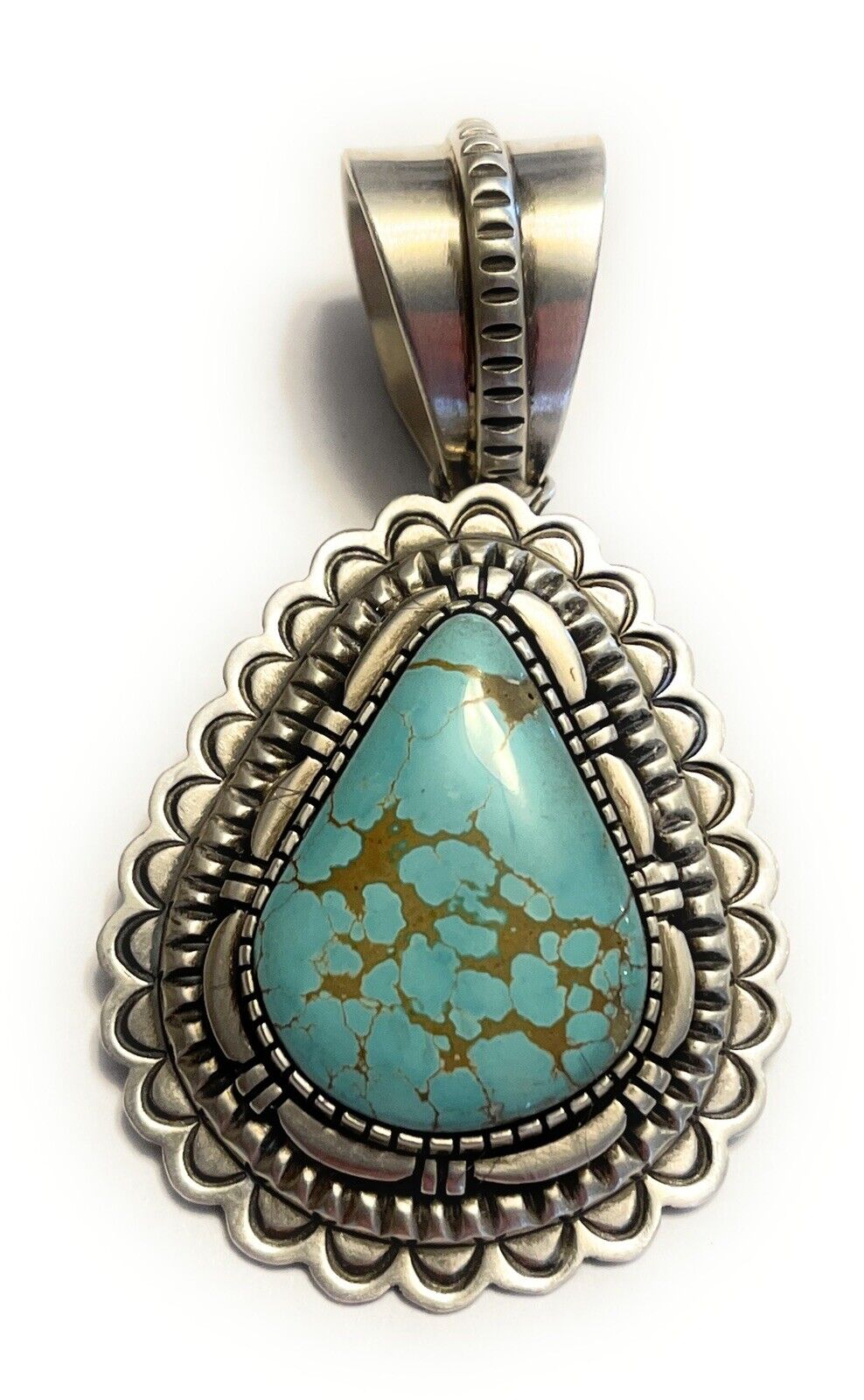 Navajo Number 8 Turquoise & Sterling Silver Jumbo Pendant Signed