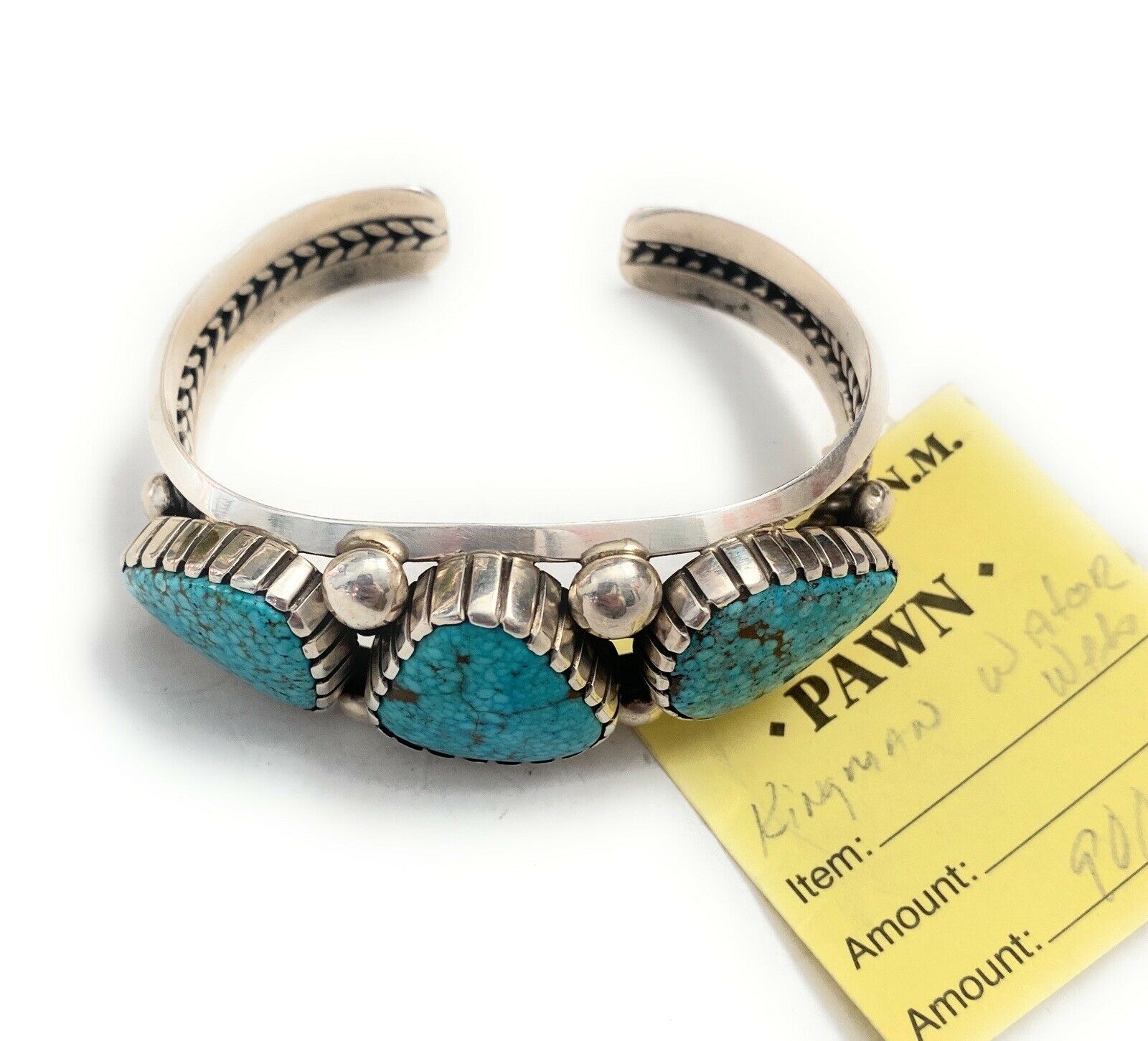 Navajo Vintage Water Web Kingman Turquoise & Sterling Silver Cuff Bracelet