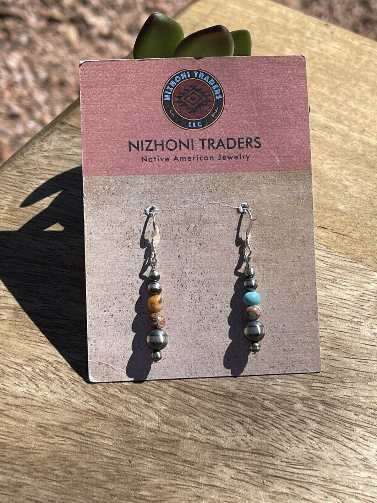 Navajo Sterling Silver Pearl, Turquoise & Spiny Spice Beaded Earrings