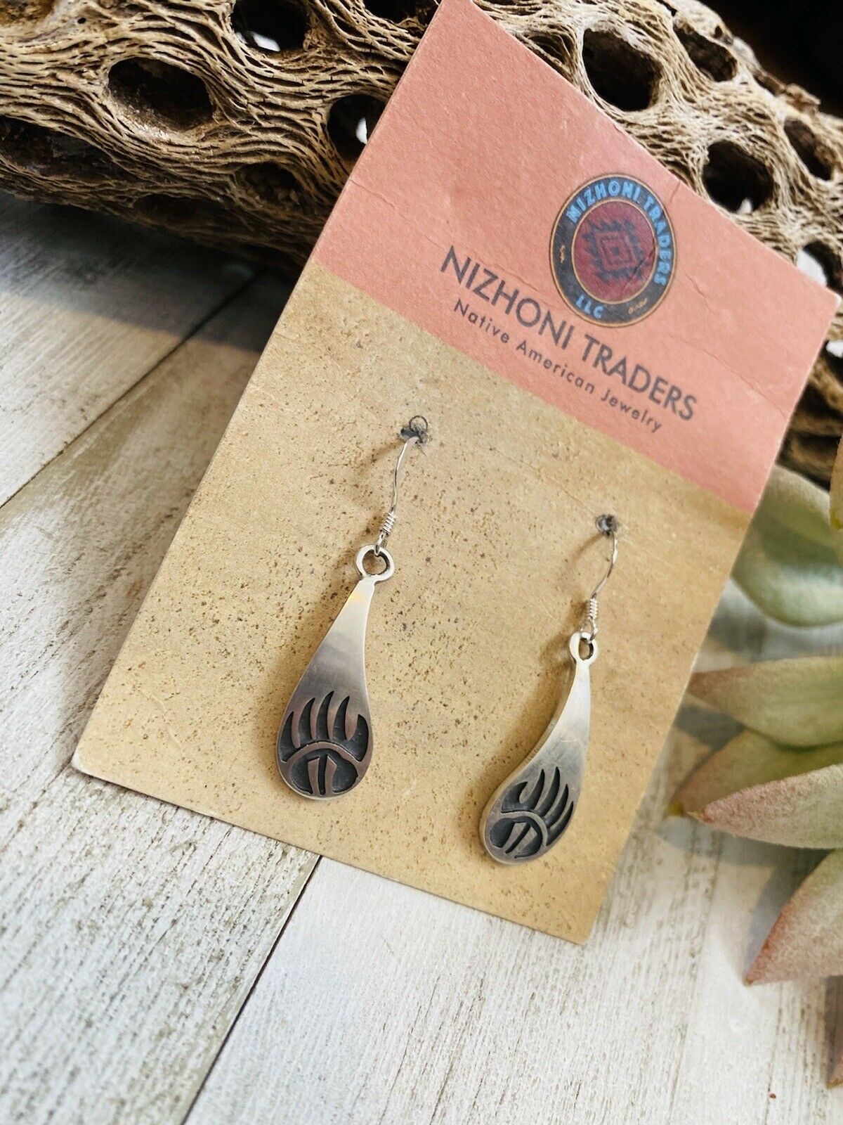 Hopi Sterling Silver Bear Paw Dangle Earrings