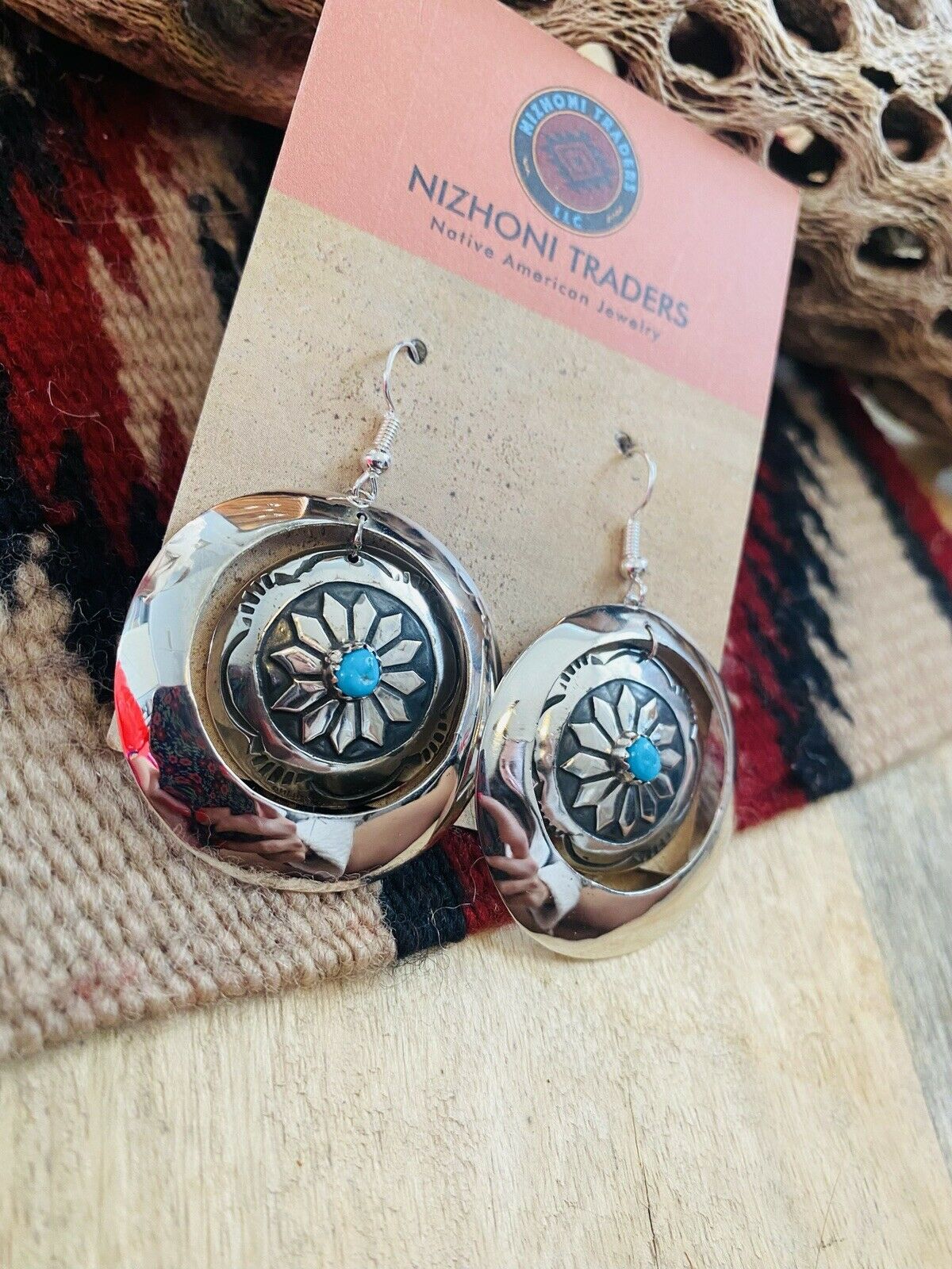 Navajo Turquoise & Sterling Silver Concho Dangle Earrings