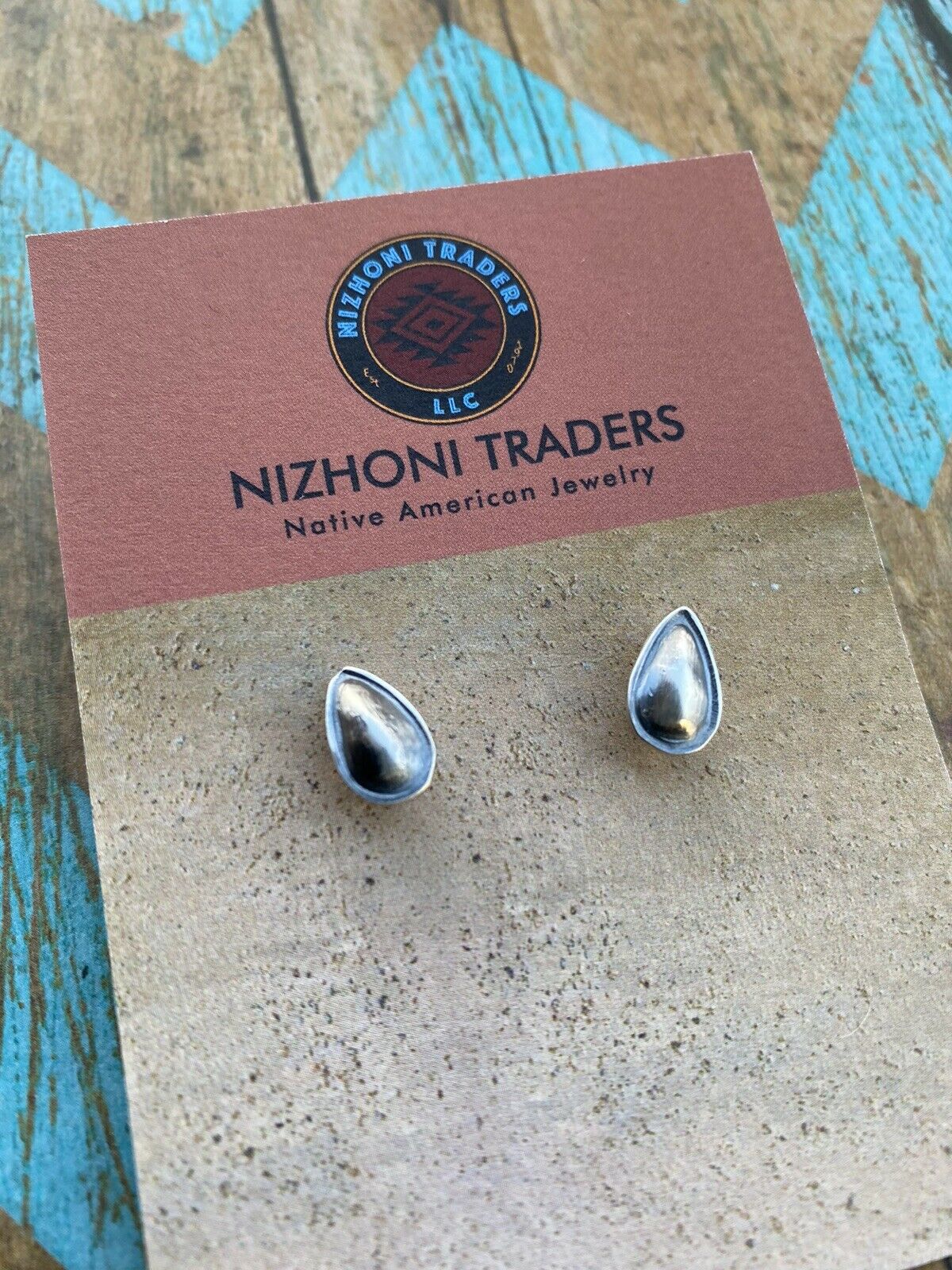 Navajo Sterling Silver Handmade Oxidized Tear Drop Shape Post Earring Adaptors