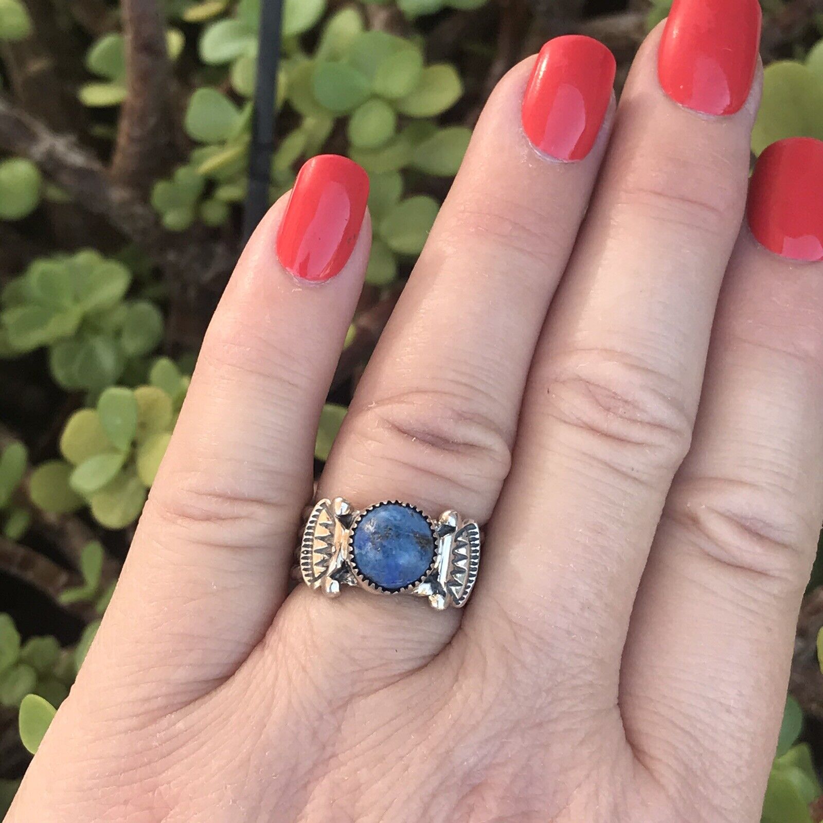 Navajo Sterling Silver Lapis Rope Cigar Band Ring