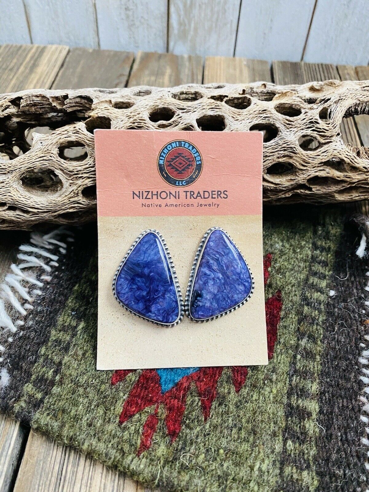 Navajo Charoite And Sterling Silver Post Earrings Signed