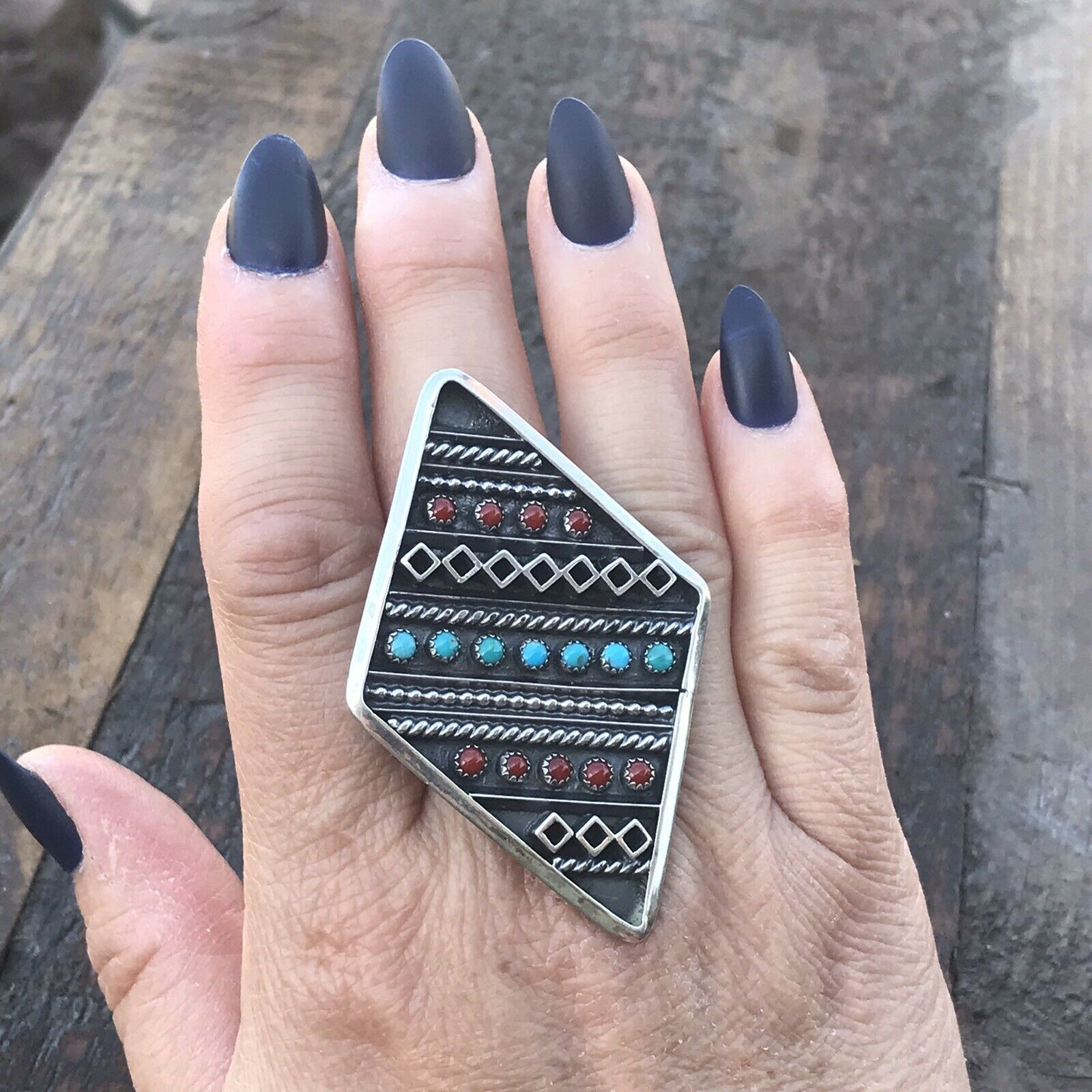 Navajo Multi Stone  Sterling Silver Statement Ring Size 8.5