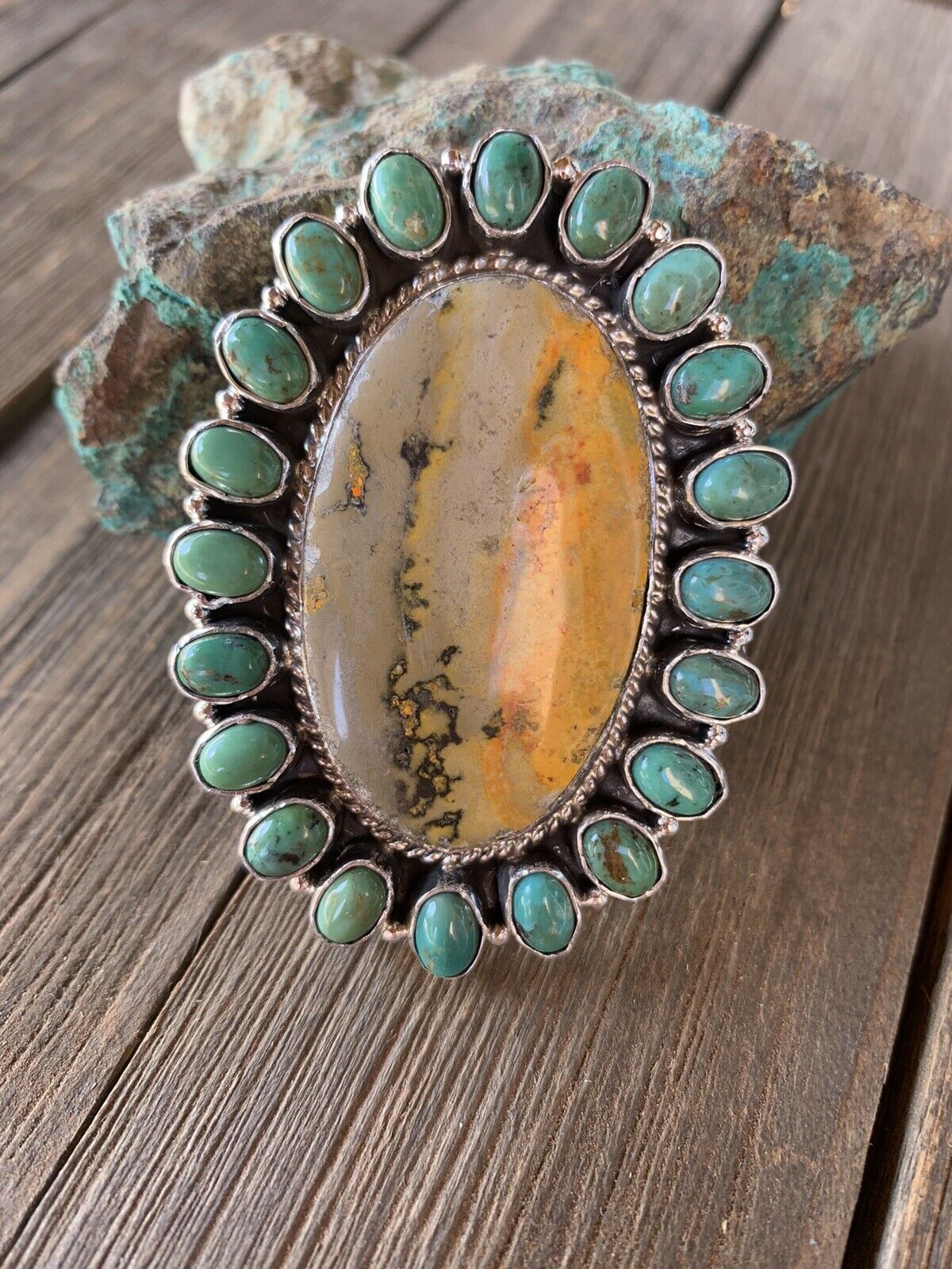 Navajo Royston Turquoise & Bumble Bee Statement Ring Size 5.75