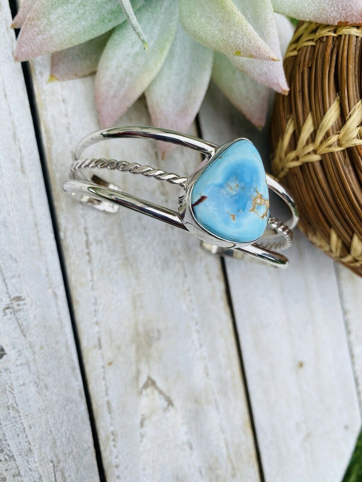 Navajo Golden Hills Turquoise Sterling Silver Cuff Bracelet