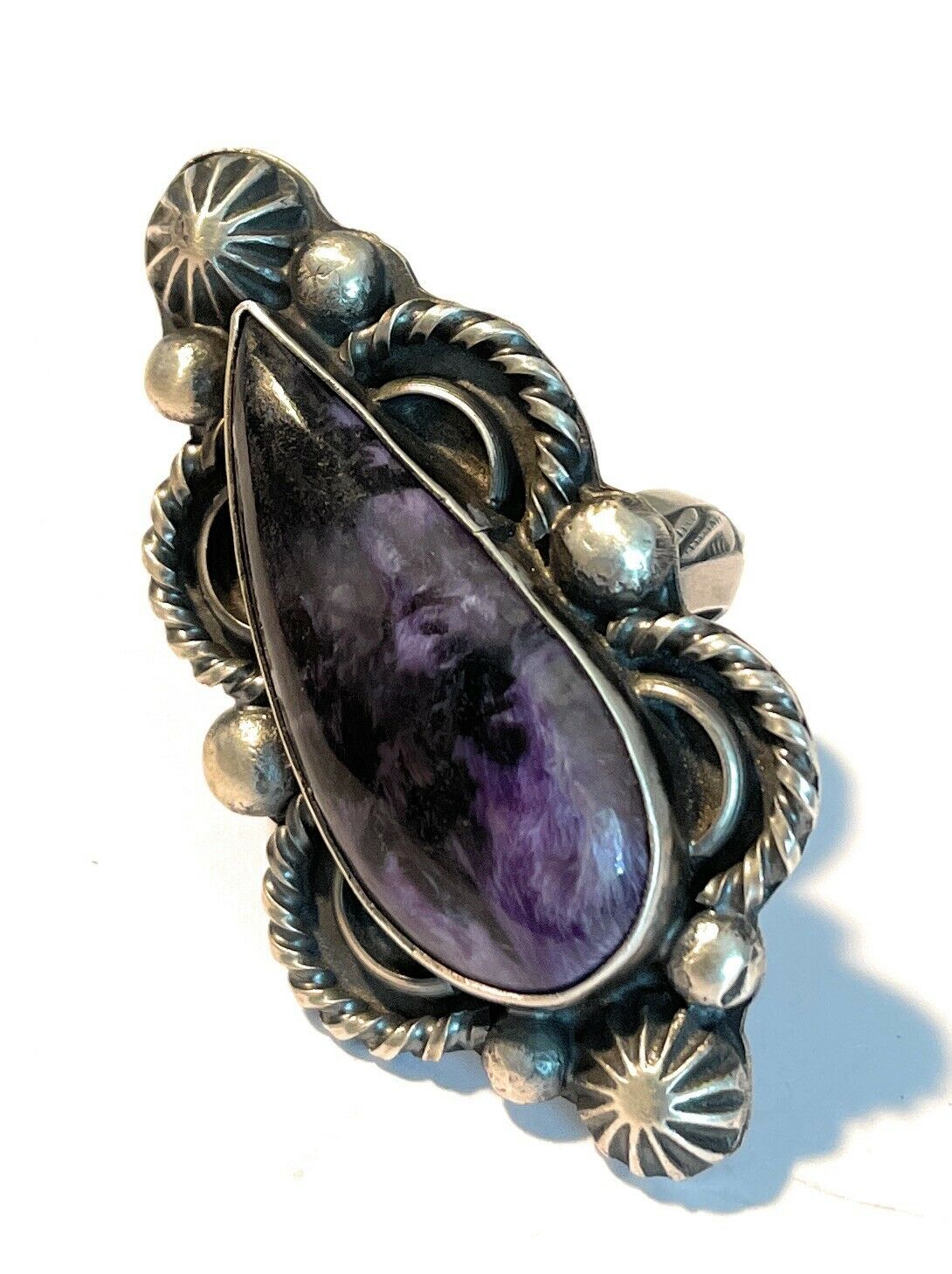 Navajo Purple Charoite & Sterling Silver Statement Ring Size 8 Signed