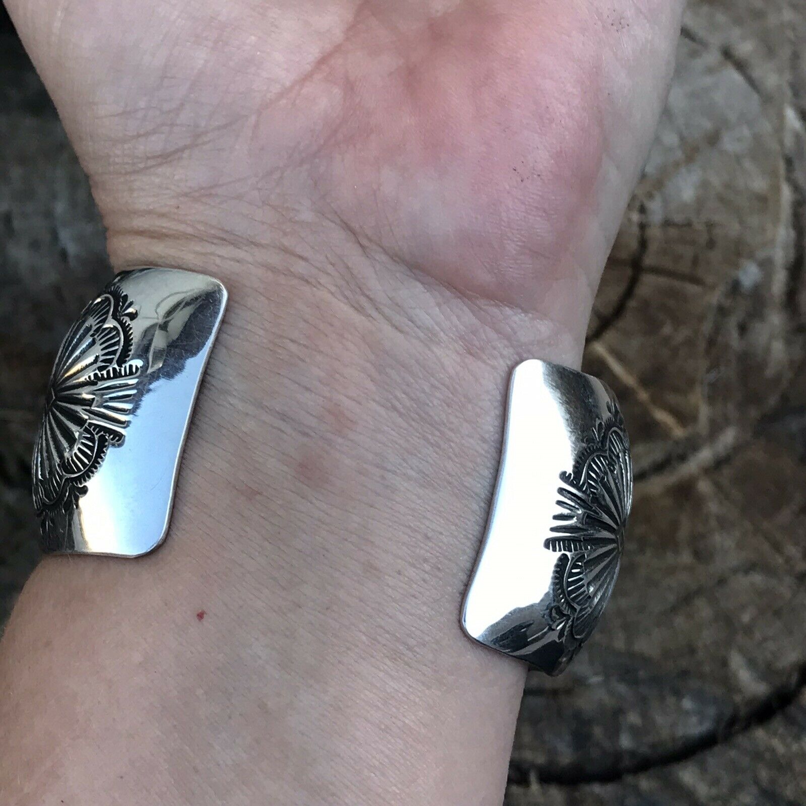 Navajo Sterling Silver Hand Stamped Bracelet Cuff Signed GS