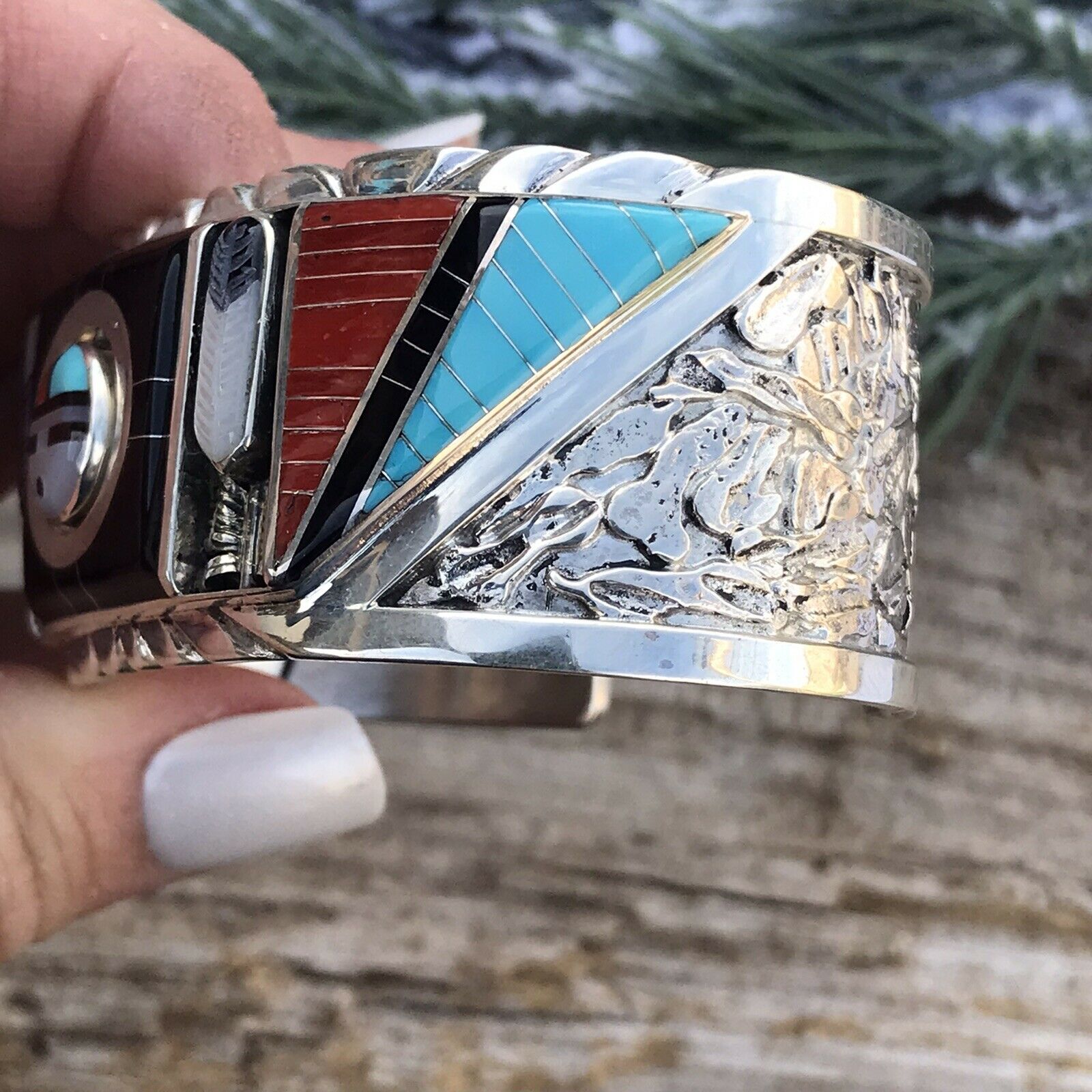 Don Dewa Zuni Sterling Silver Multi-stone SunFace Changer Bracelet Cuff