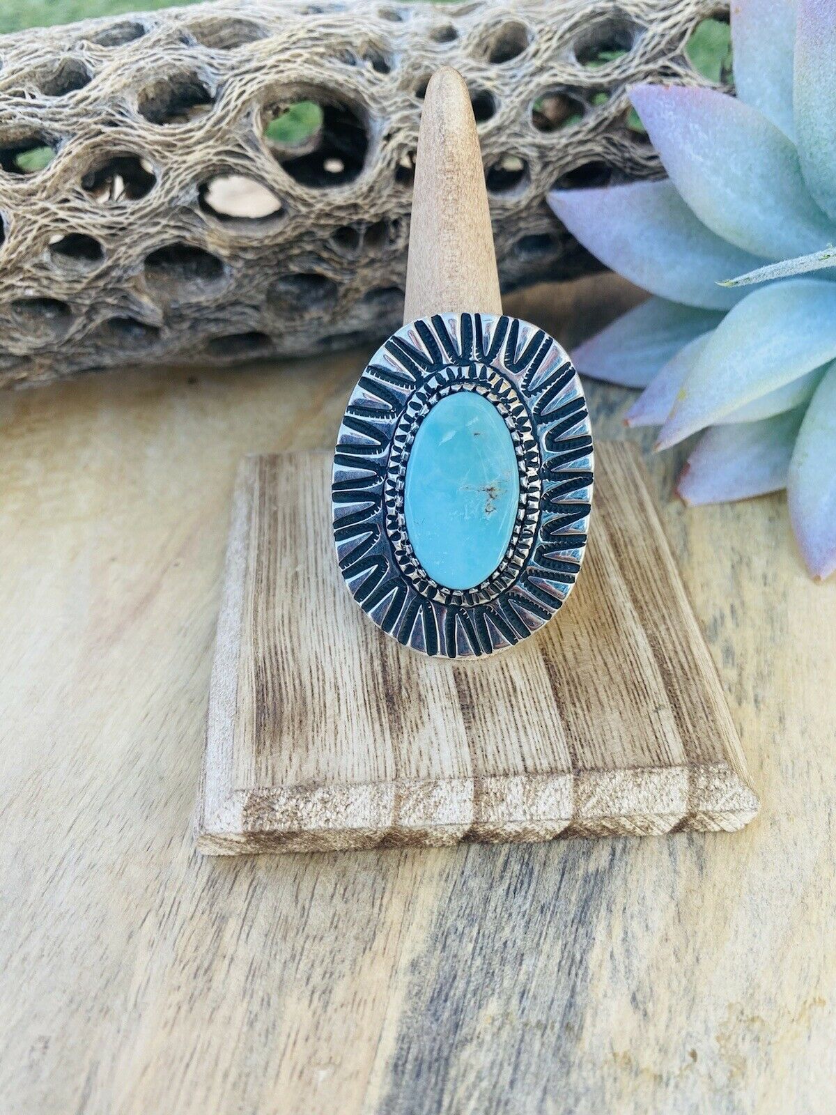 Navajo Royston Turquoise & Sterling Silver Ring Size 10