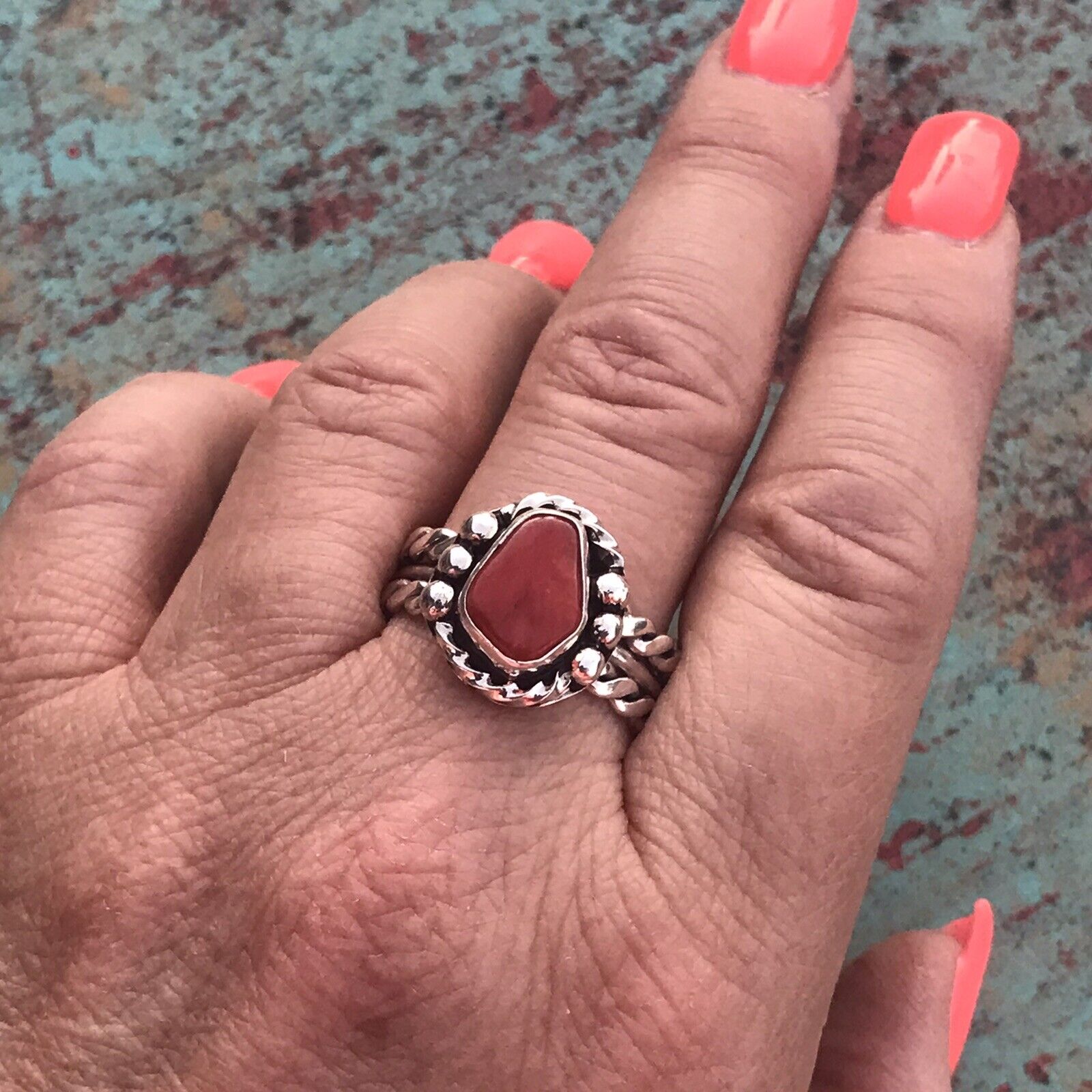 Navajo Sterling Silver Natural Red Coral Ring