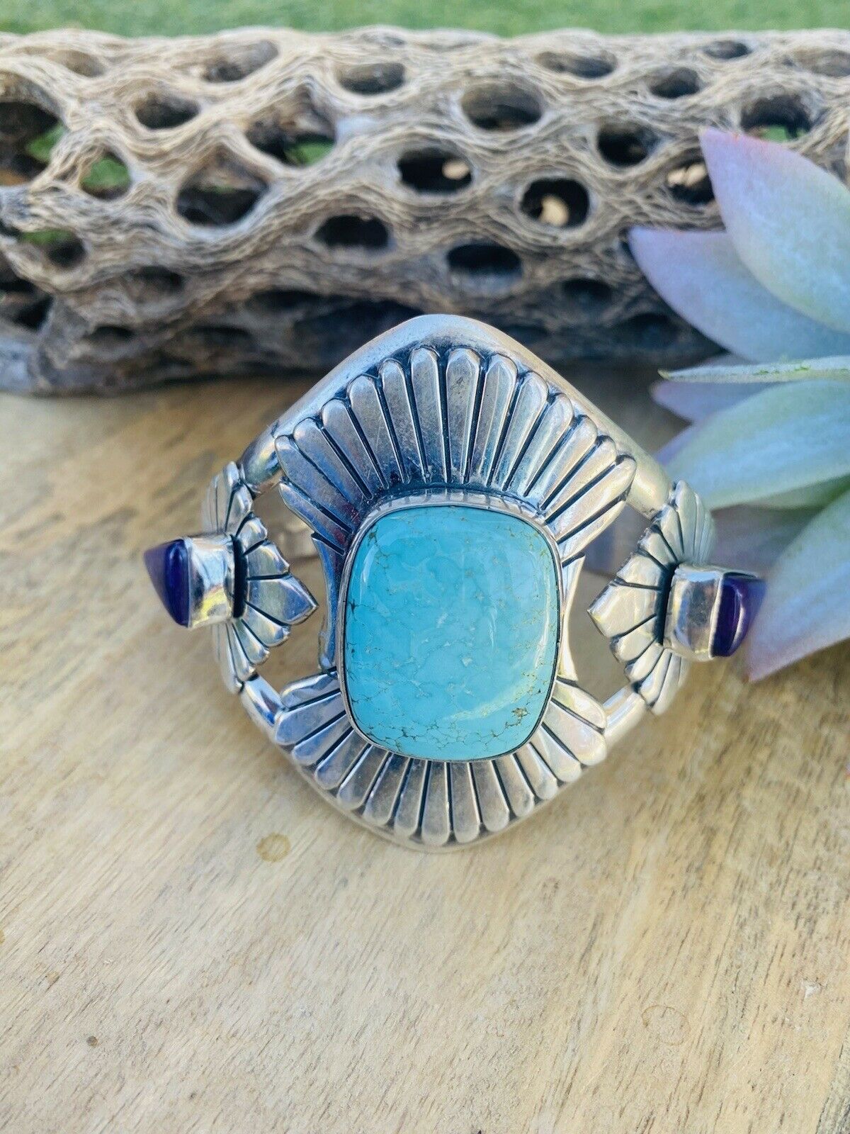 Navajo Dry Creek Turquoise, Charoite And Sterling Silver Cuff Bracelet