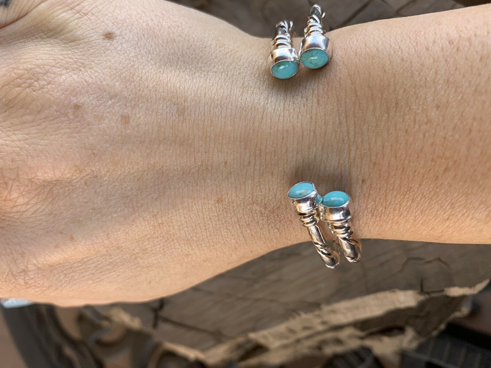 Navajo Turquoise & Sterling Silver Braided Cuff Bracelet