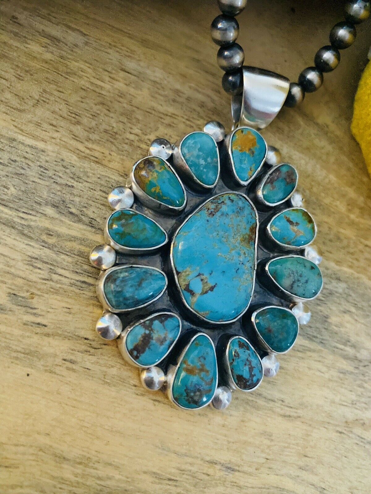 Navajo Sterling Silver & Multi Turquoise Cluster Pendant Signed