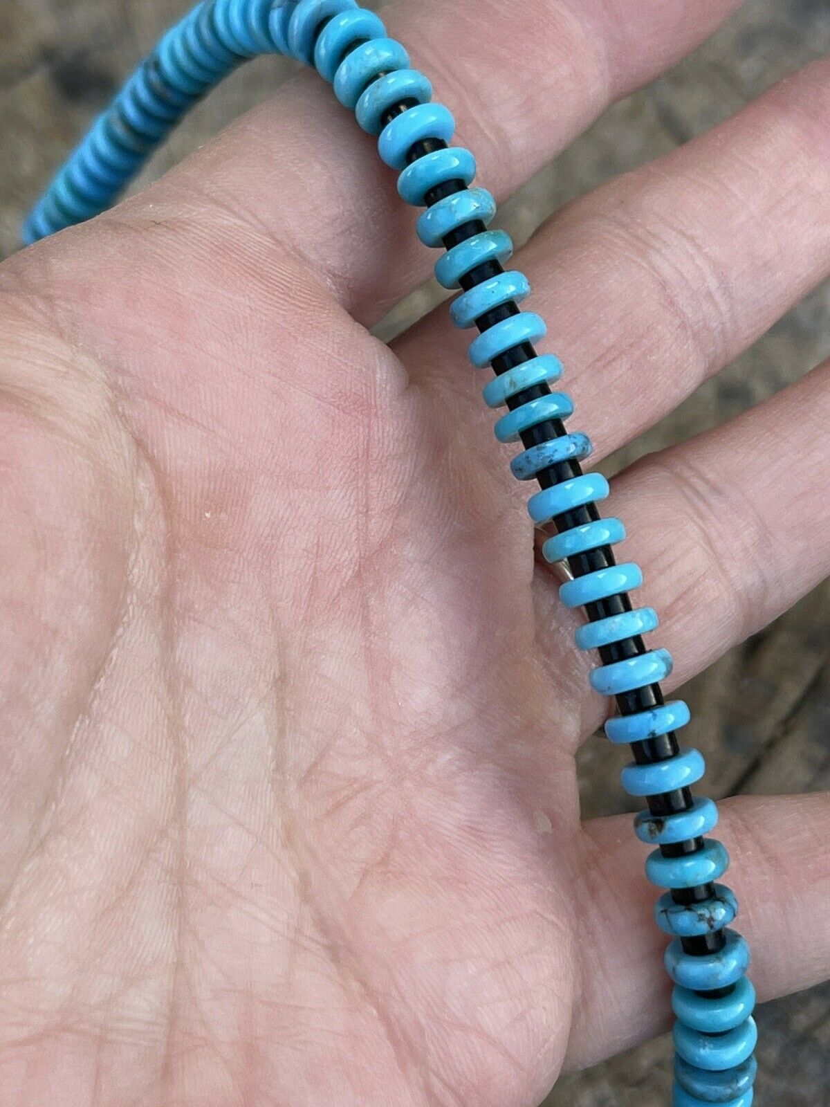 Navajo Turquoise & Black Heishi Beaded 16 Inch Necklace