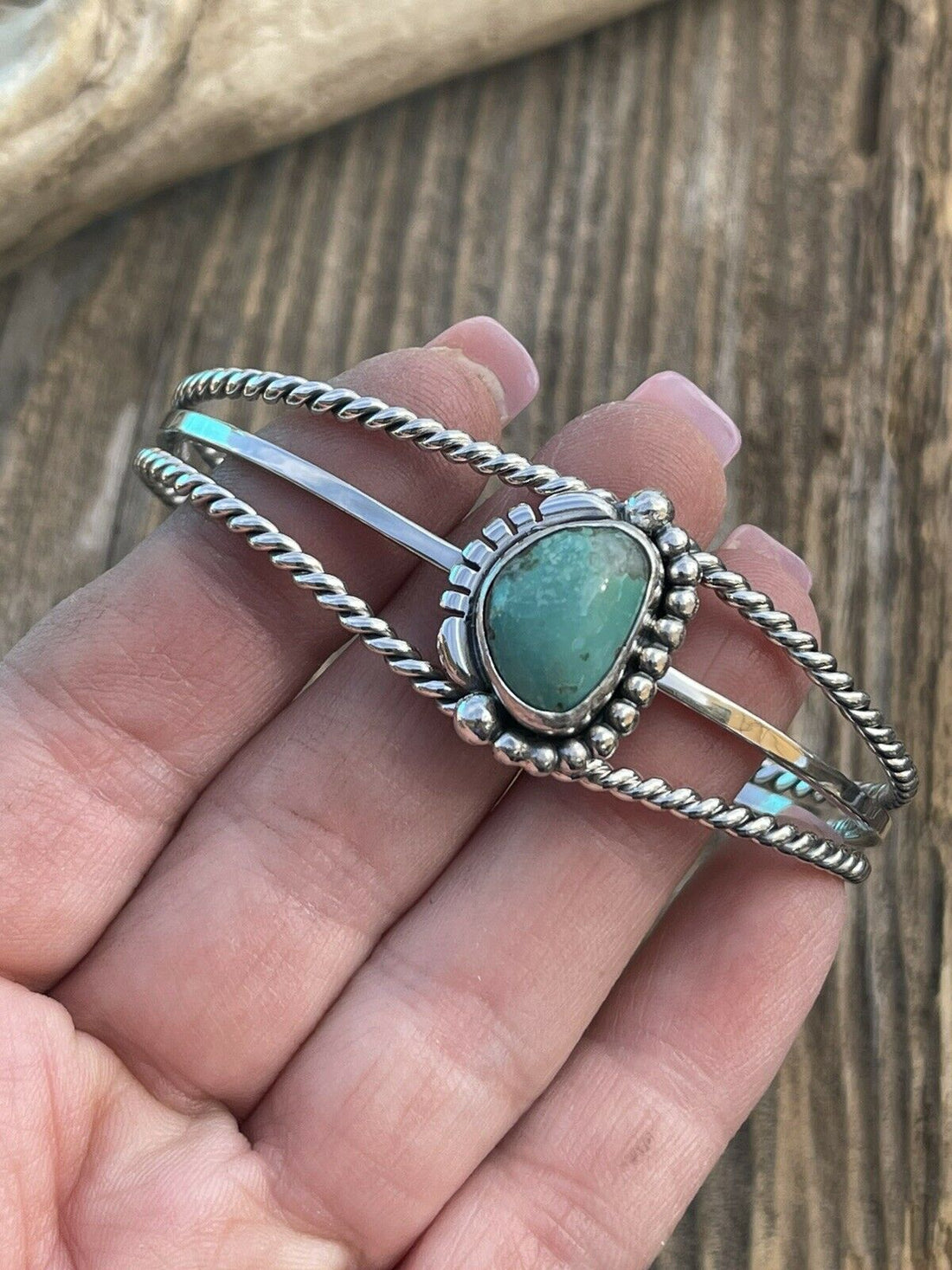 Handcrafted Royston Turquoise & Sterling Silver Cuff Bracelet Signed By Artist