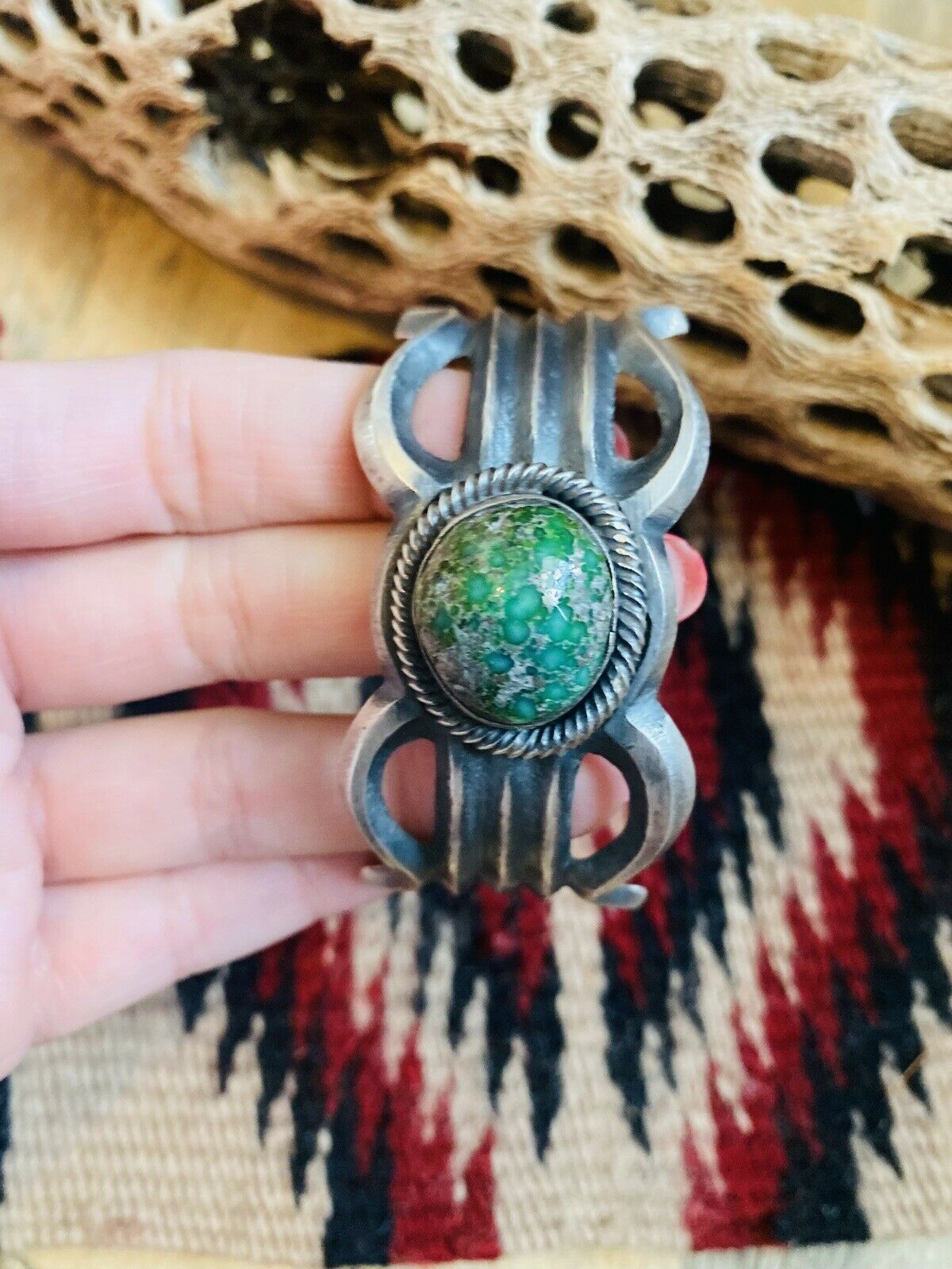 Navajo Sterling Silver & Sonoran Gold Turquoise Cuff Bracelet