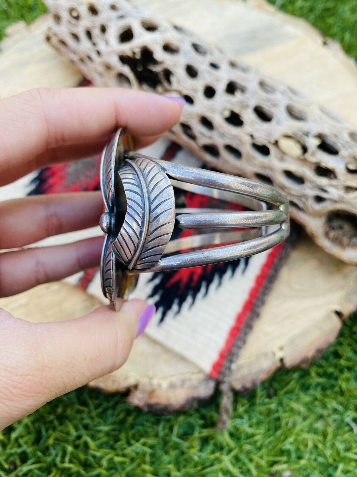 Vintage Zuni Multi Stone & Sterling Silver Inlay Mud Head Cuff Bracelet Signed