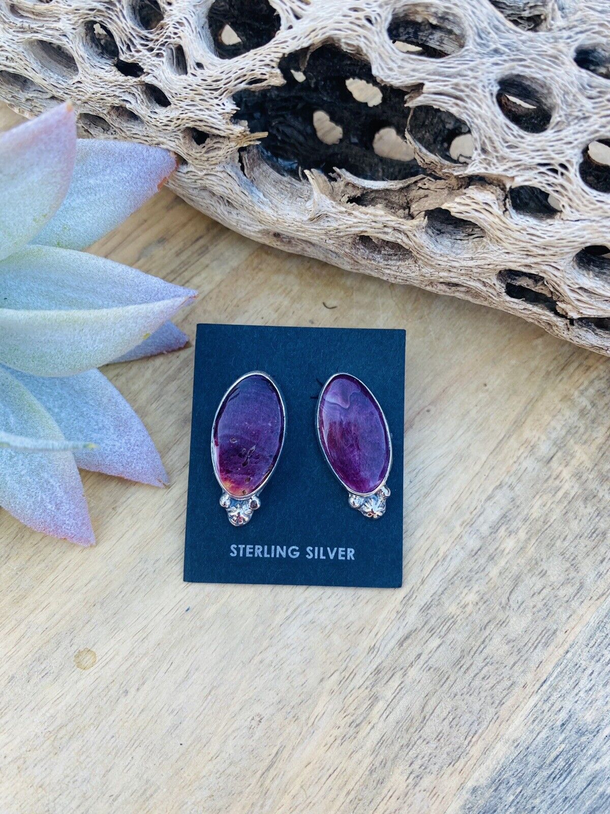 Navajo Sterling Silver & Purple Spiny Post Earrings