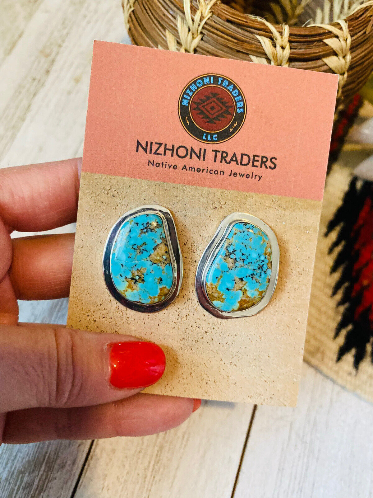 Navajo Royston Turquoise & Sterling Silver Post Earrings Signed