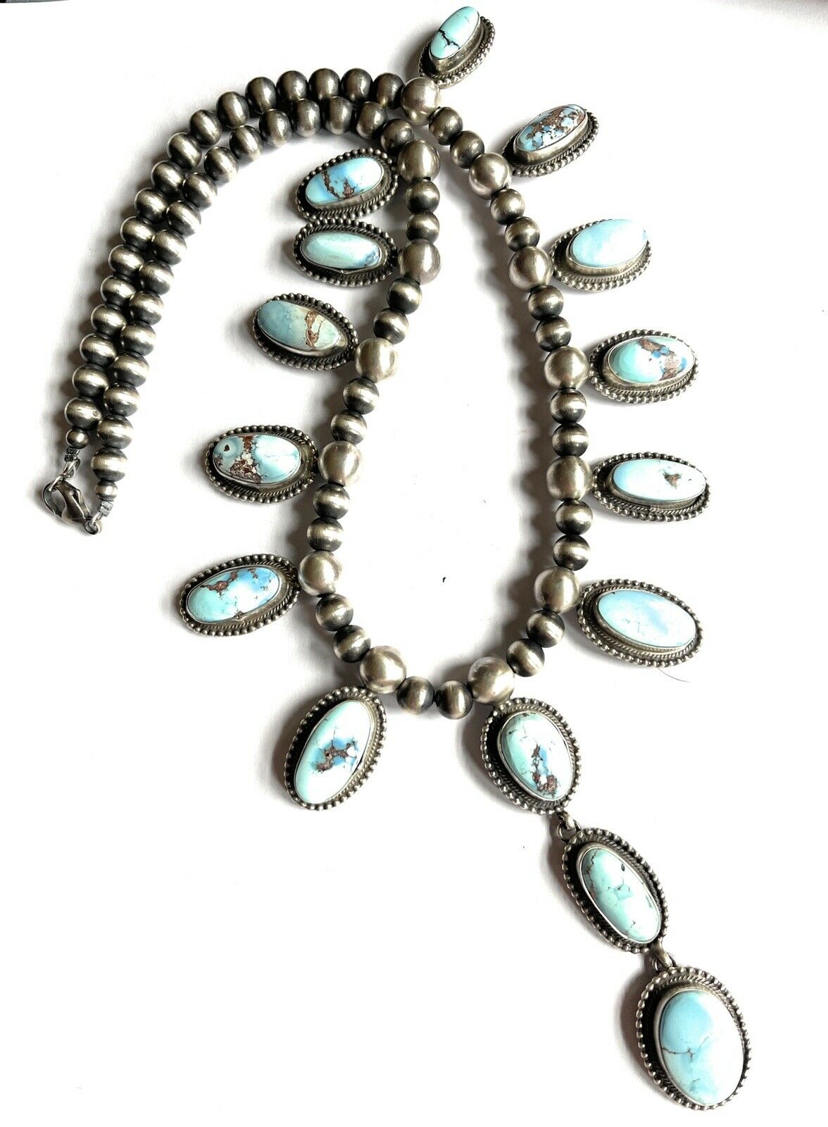 Stunning Navajo Golden Hill Turquoise Necklace By Kee J Signed