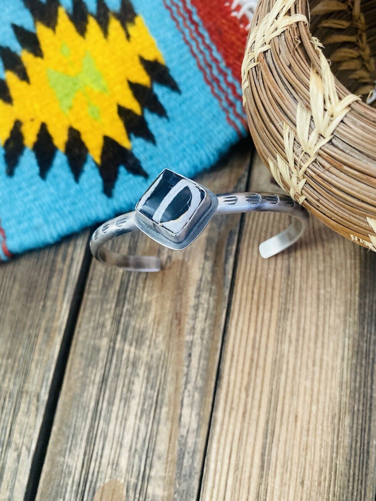 Navajo Sterling Silver & Zebra Jasper Cuff Bracelet