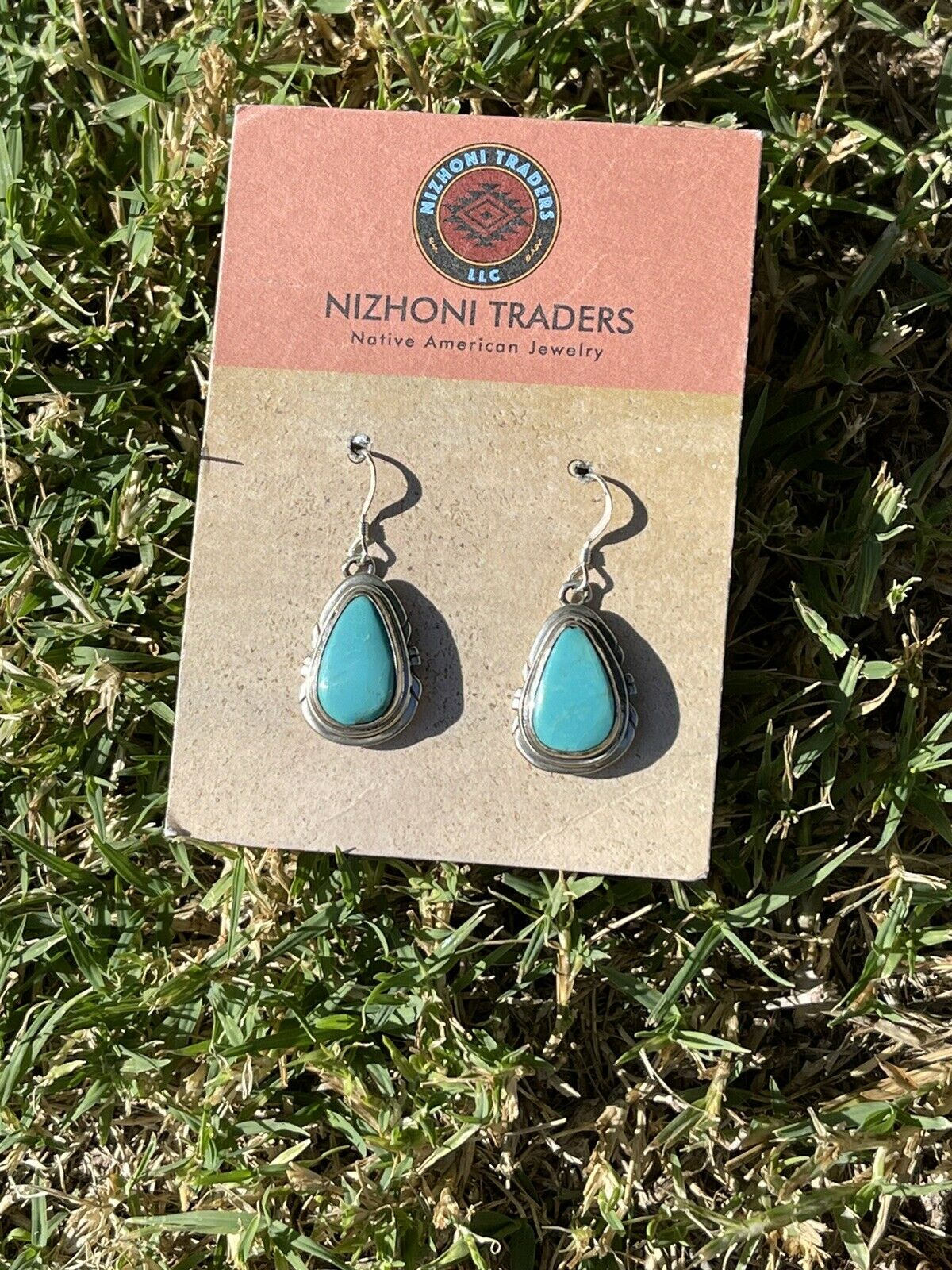 Navajo Sterling & Turquoise Teardrop Dangle Post Earrings Signed P. A Smith