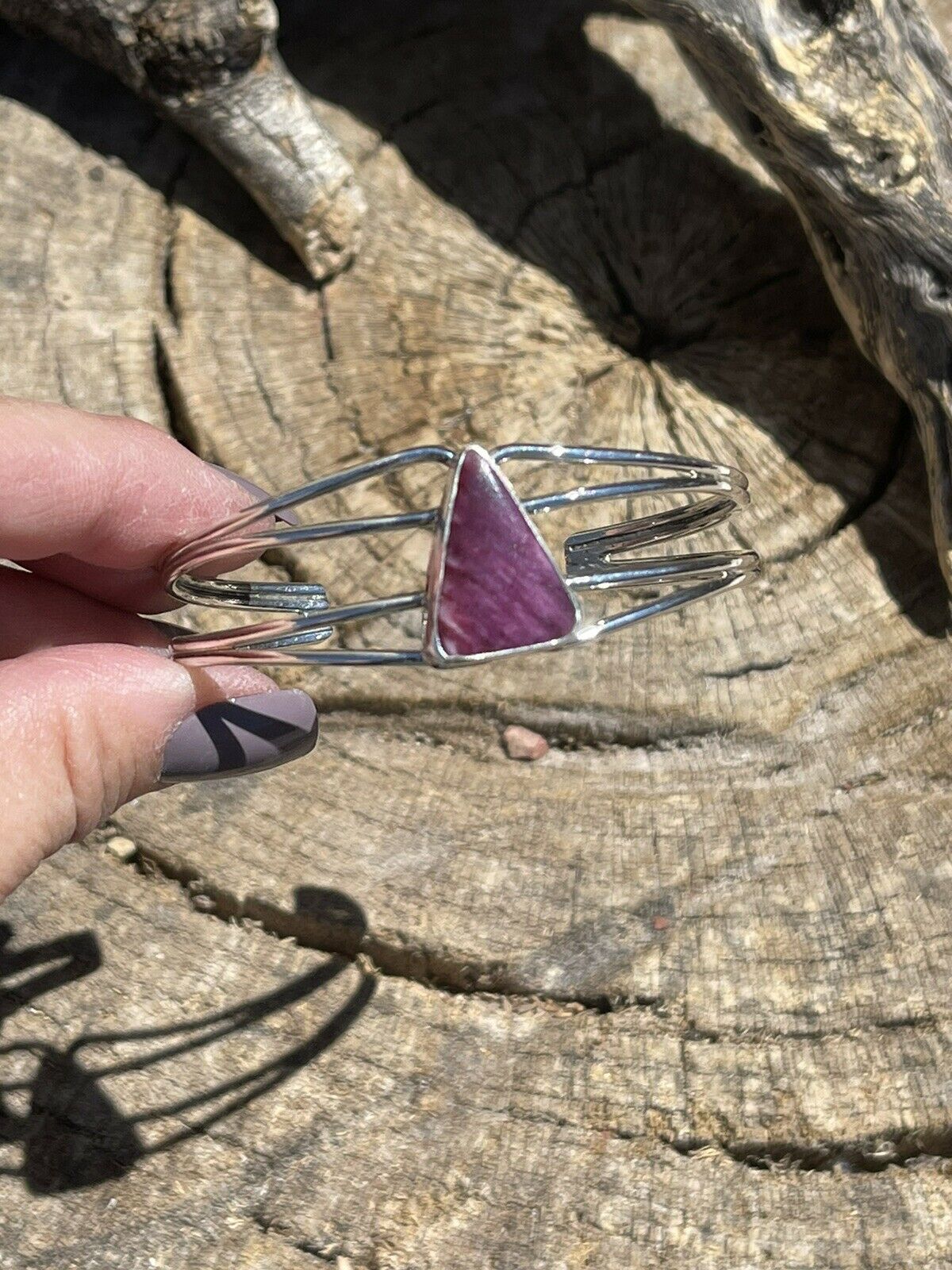 Navajo Purple Spiny Triangle Sterling Silver Cuff Bracelet