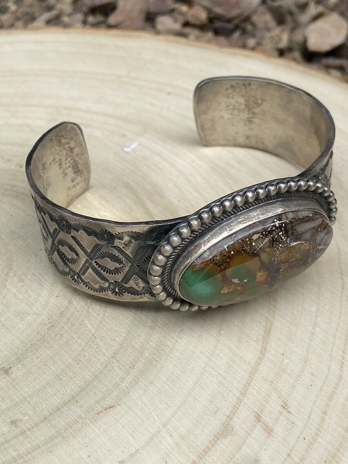 Navajo Royston Turquoise And Sterling Silver Cuff Bracelet Signed