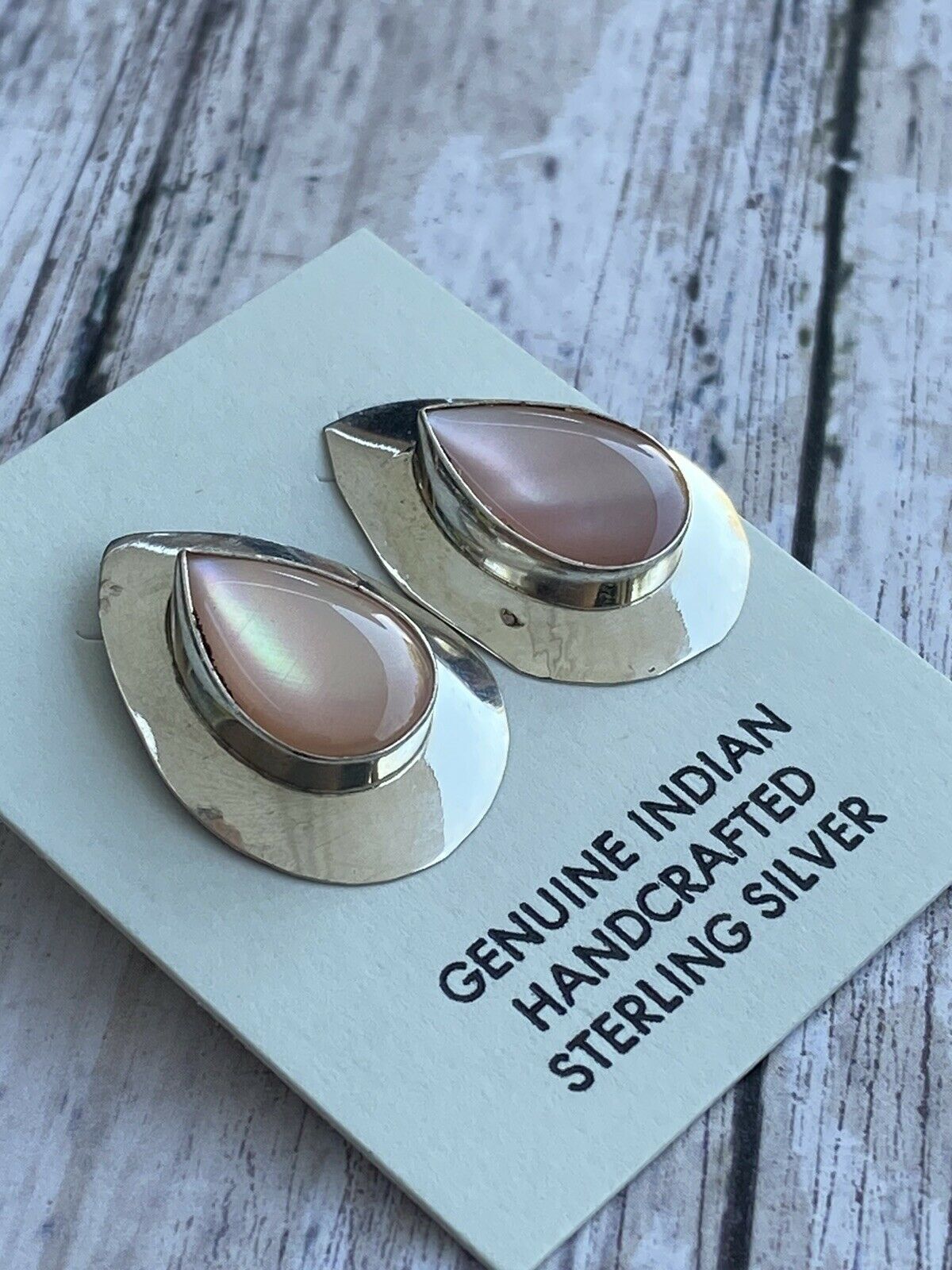 Navajo Sterling Silver And Pink Mussel Post Earrings