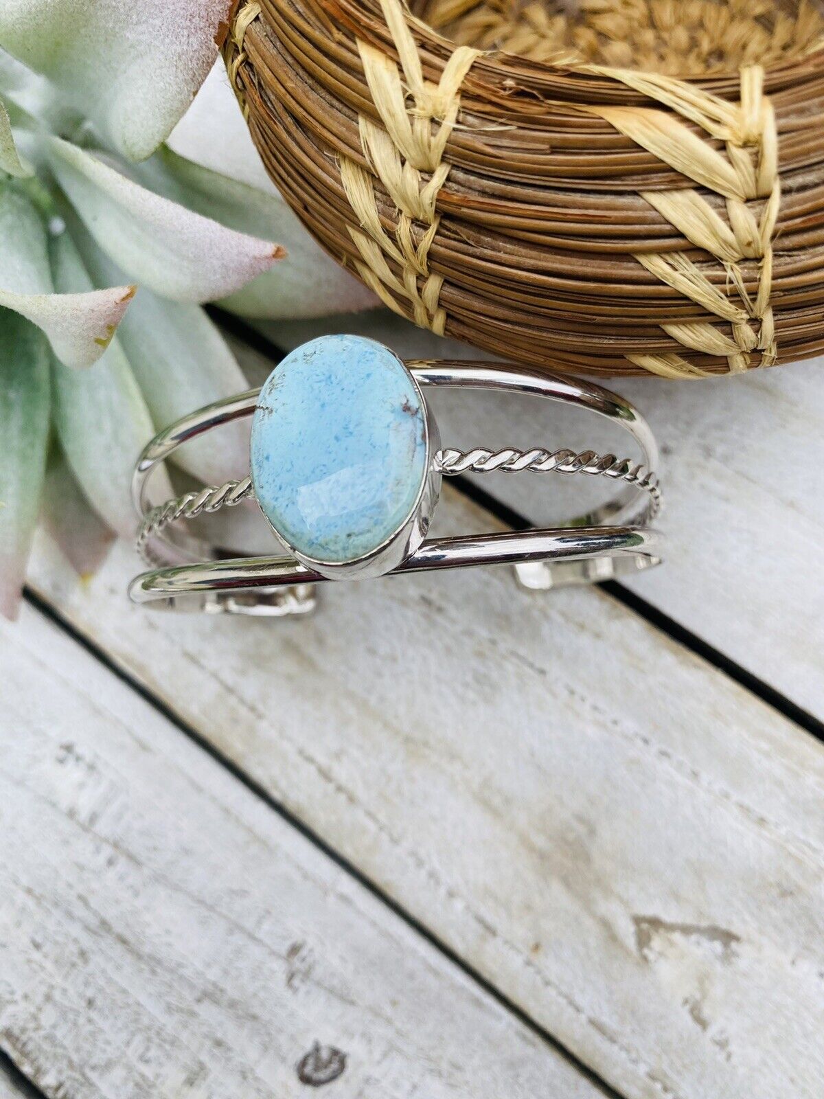 Navajo Golden Hills Turquoise Sterling Silver Cuff Bracelet