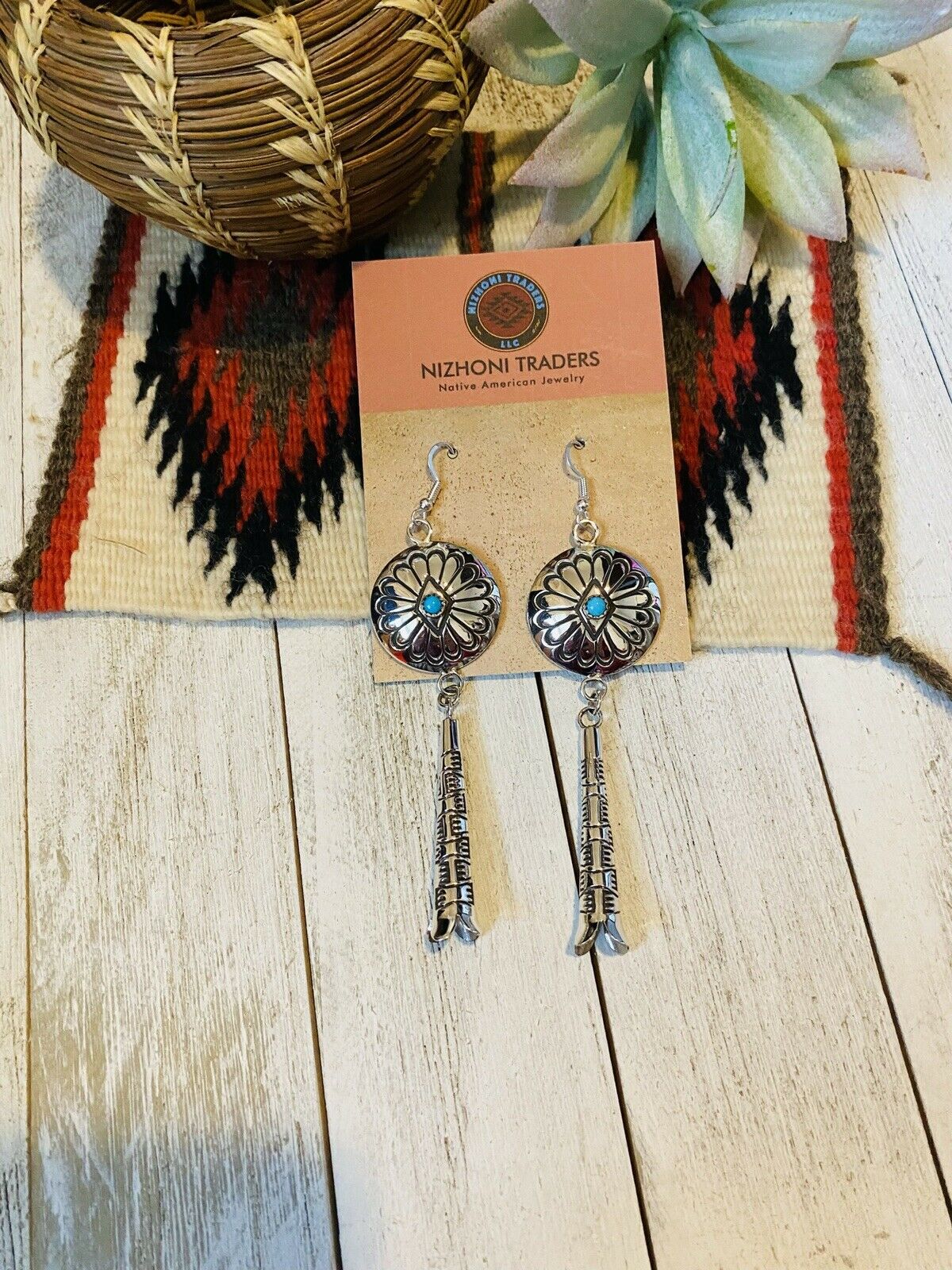 Navajo Turquoise & Sterling Silver Concho Dangle Earrings