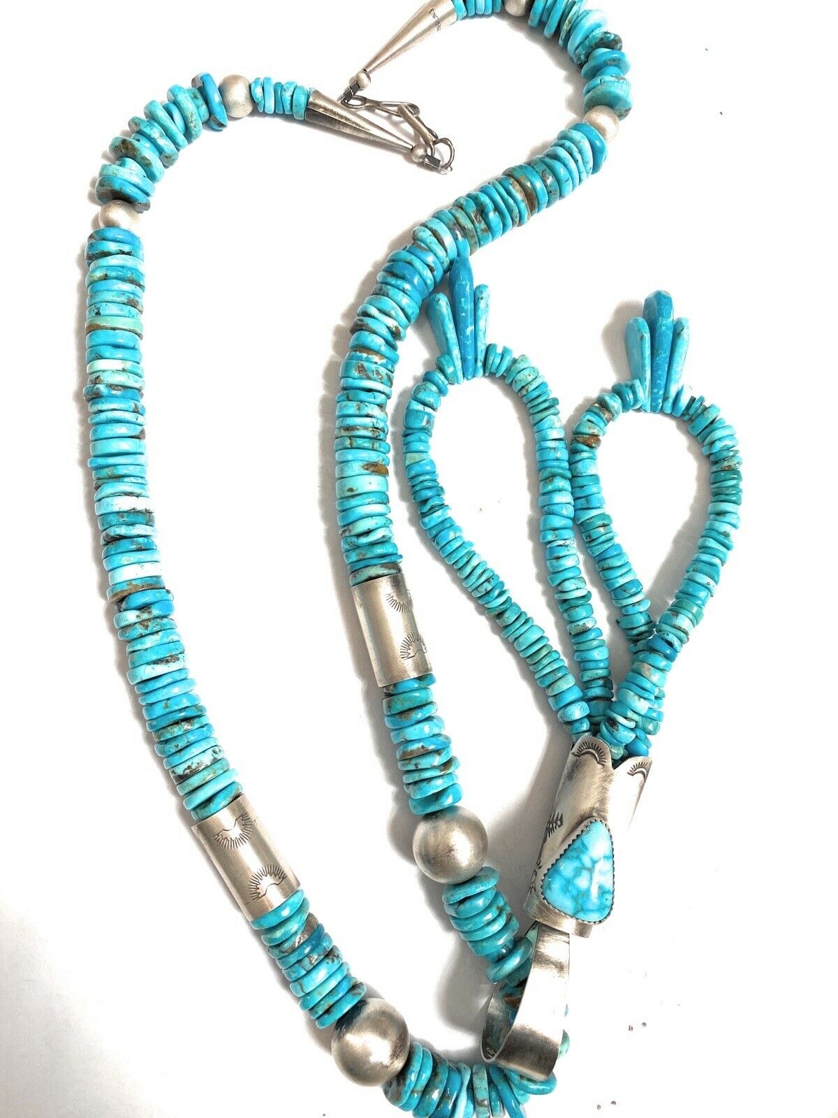 Navajo Sterling Silver & Turquoise Jacla Necklace Signed