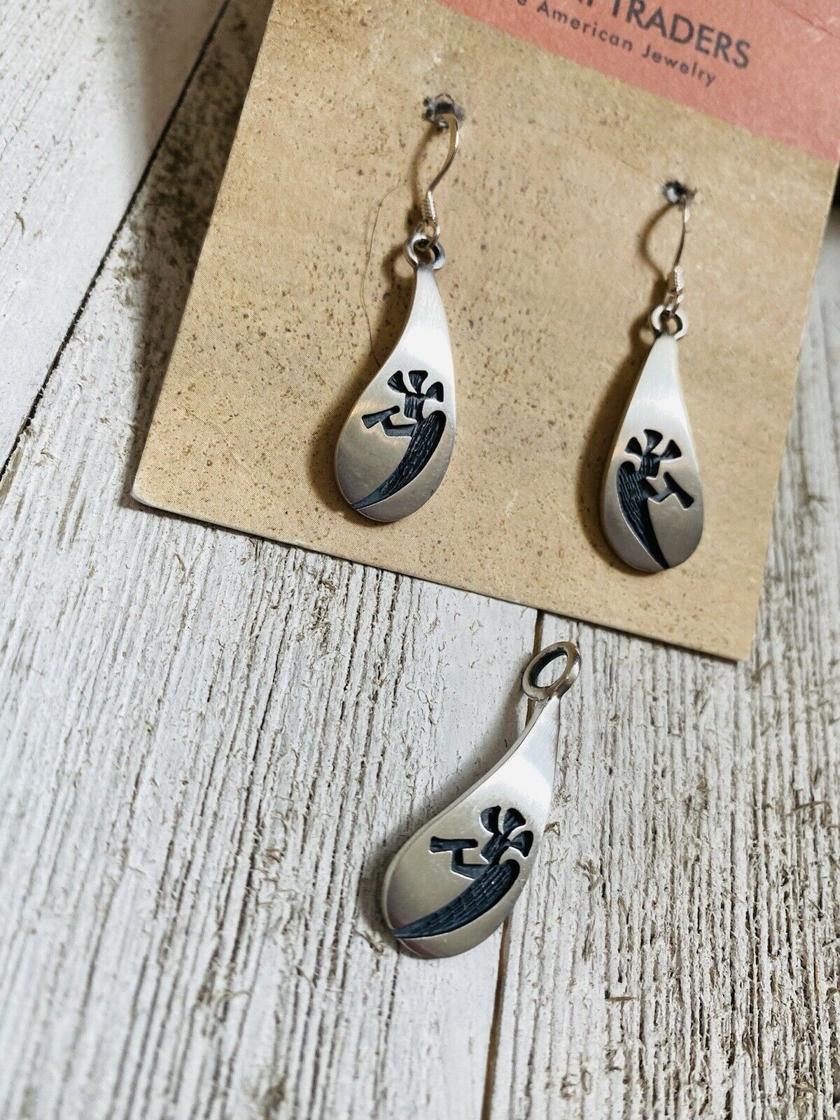 Hopi Sterling Silver Kokopelli Earring And Pendant Set